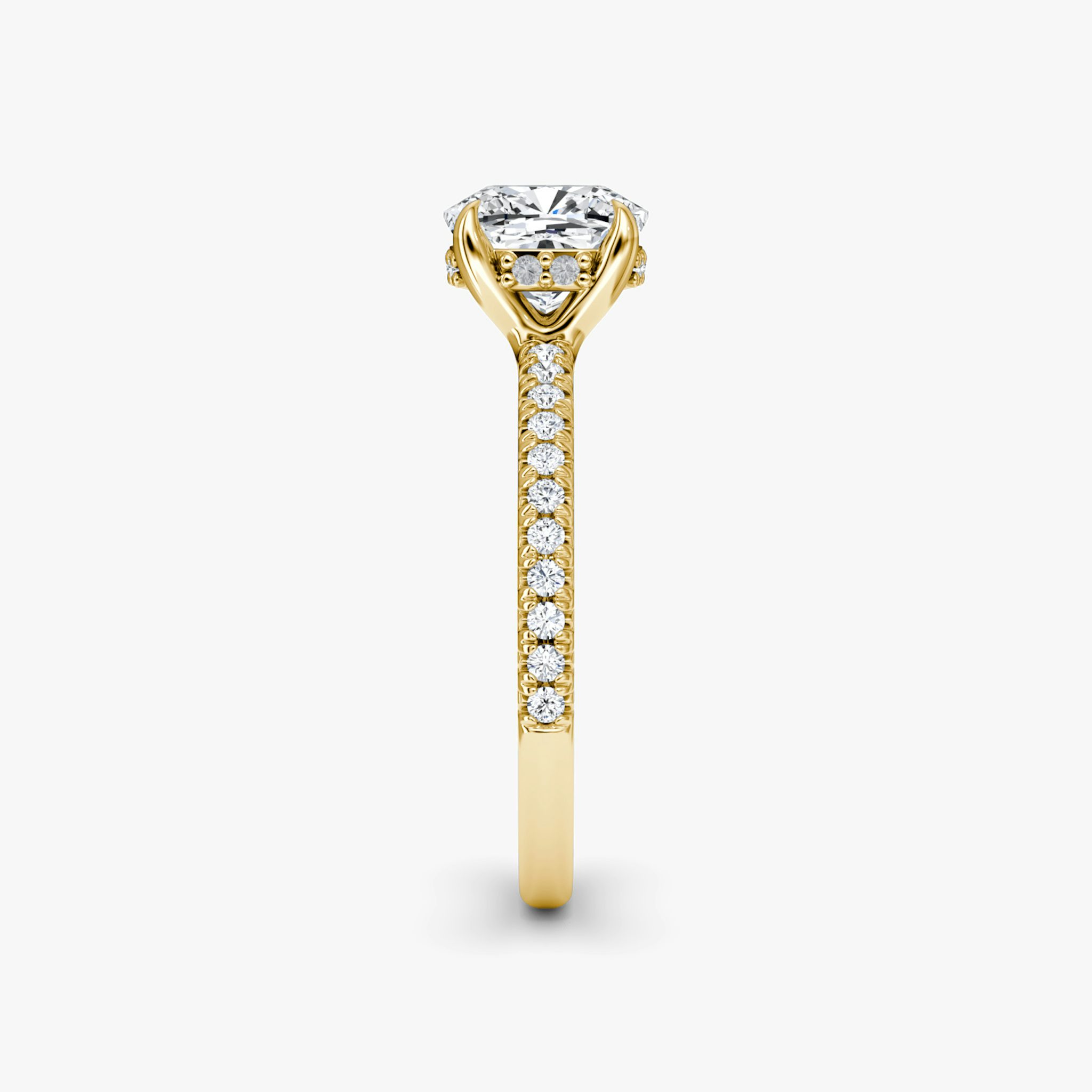 The Floating Solitaire | Cushion | 18k | Yellow Gold | bandAccent: Pavé | diamondOrientation: vertical | caratWeight: other