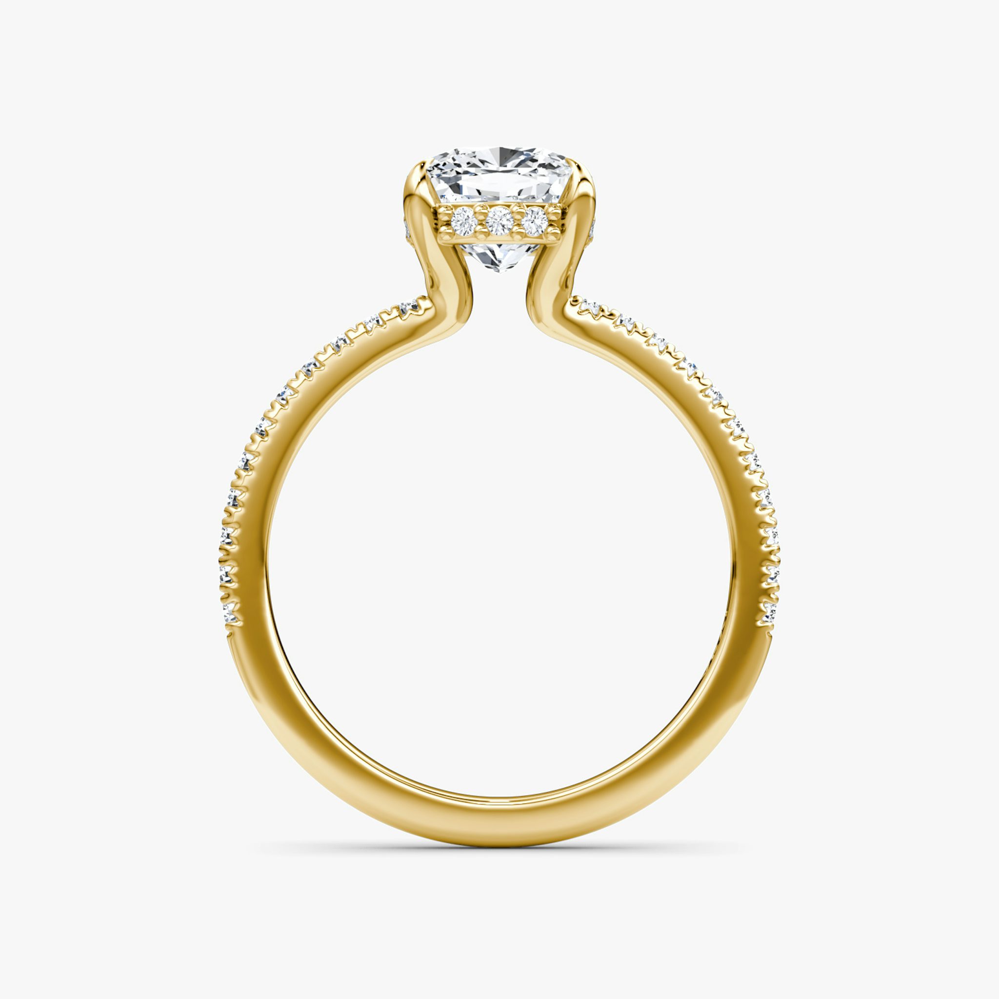 The Floating Solitaire | Cushion | 18k | Yellow Gold | bandAccent: Pavé | diamondOrientation: vertical | caratWeight: other