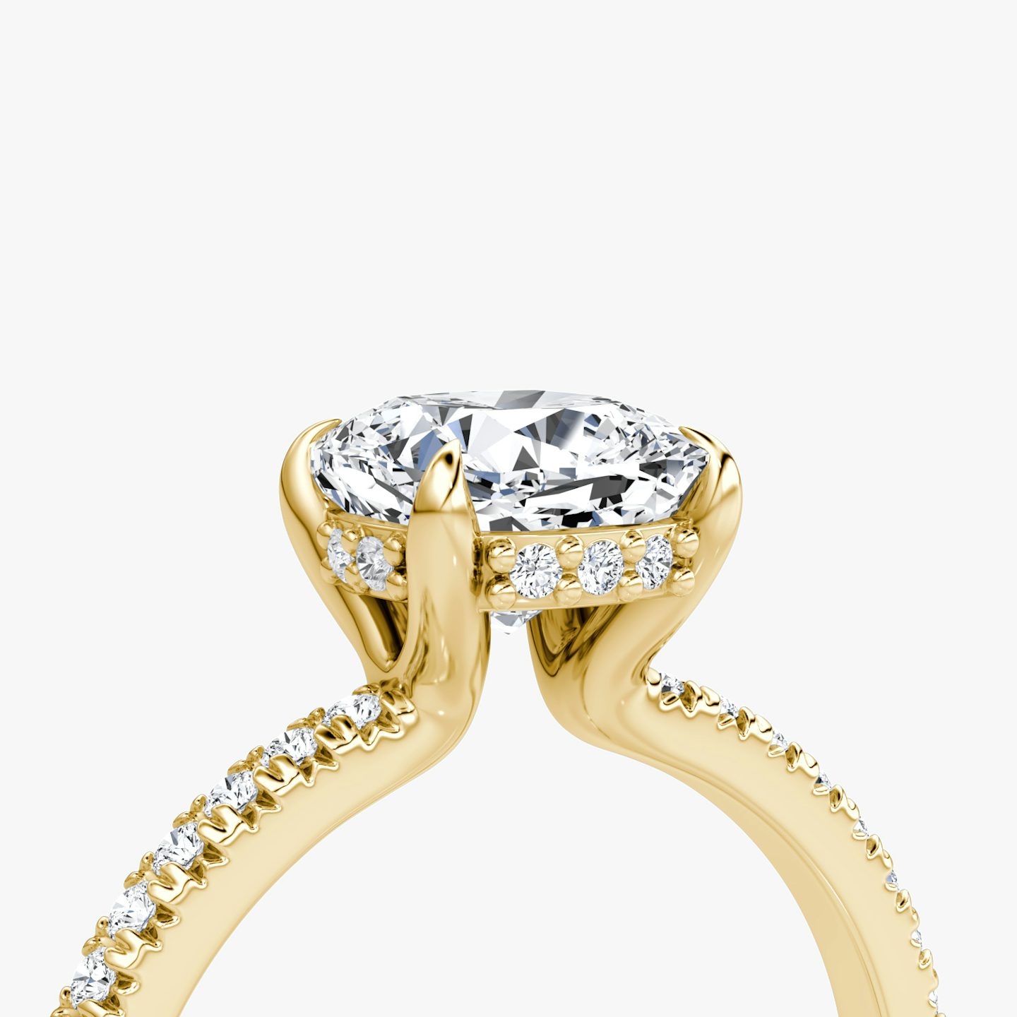 The Floating Solitaire | Cushion | 18k | Yellow Gold | bandAccent: Pavé | diamondOrientation: vertical | caratWeight: other