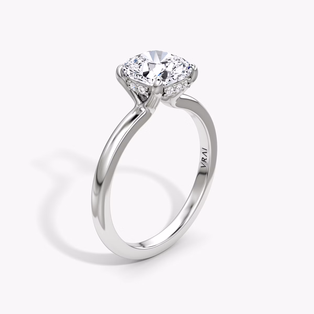 The Floating Solitaire | Cushion | Platinum | bandAccent: Plain | diamondOrientation: vertical | caratWeight: other
