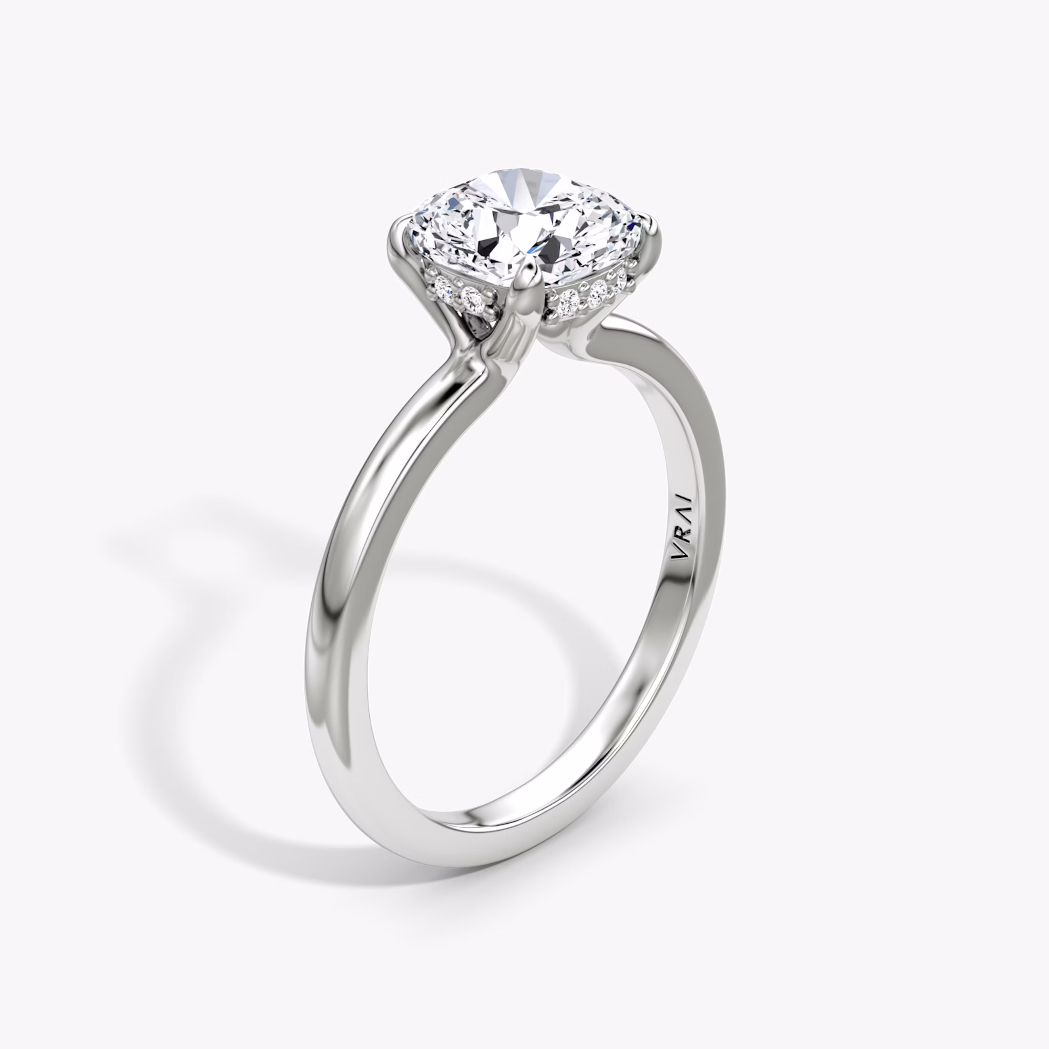 The Floating Solitaire | Cushion | Platinum | bandAccent: Plain | diamondOrientation: vertical | caratWeight: other