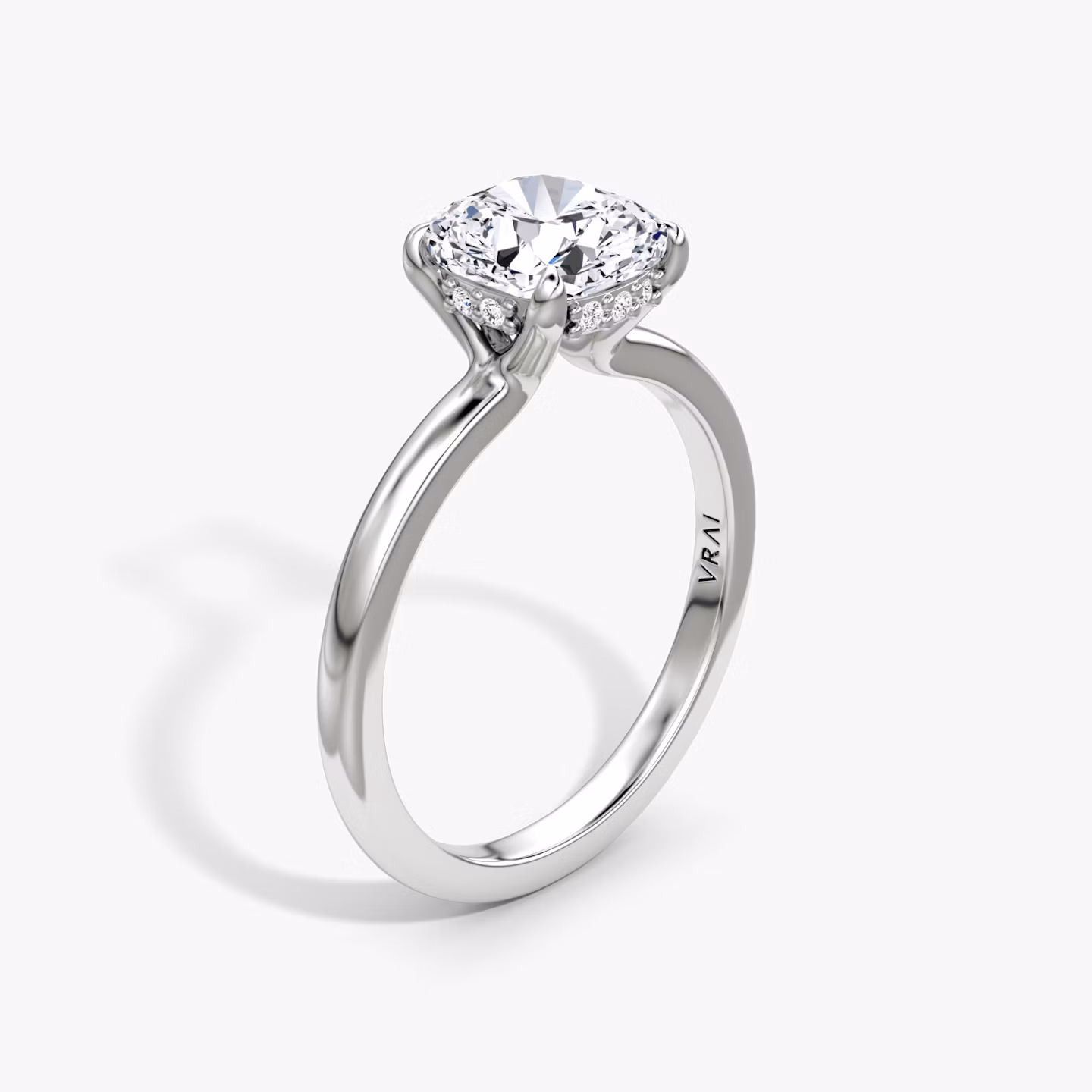 The Floating Solitaire | Cushion | 18k | White Gold | bandAccent: Plain | diamondOrientation: vertical | caratWeight: other