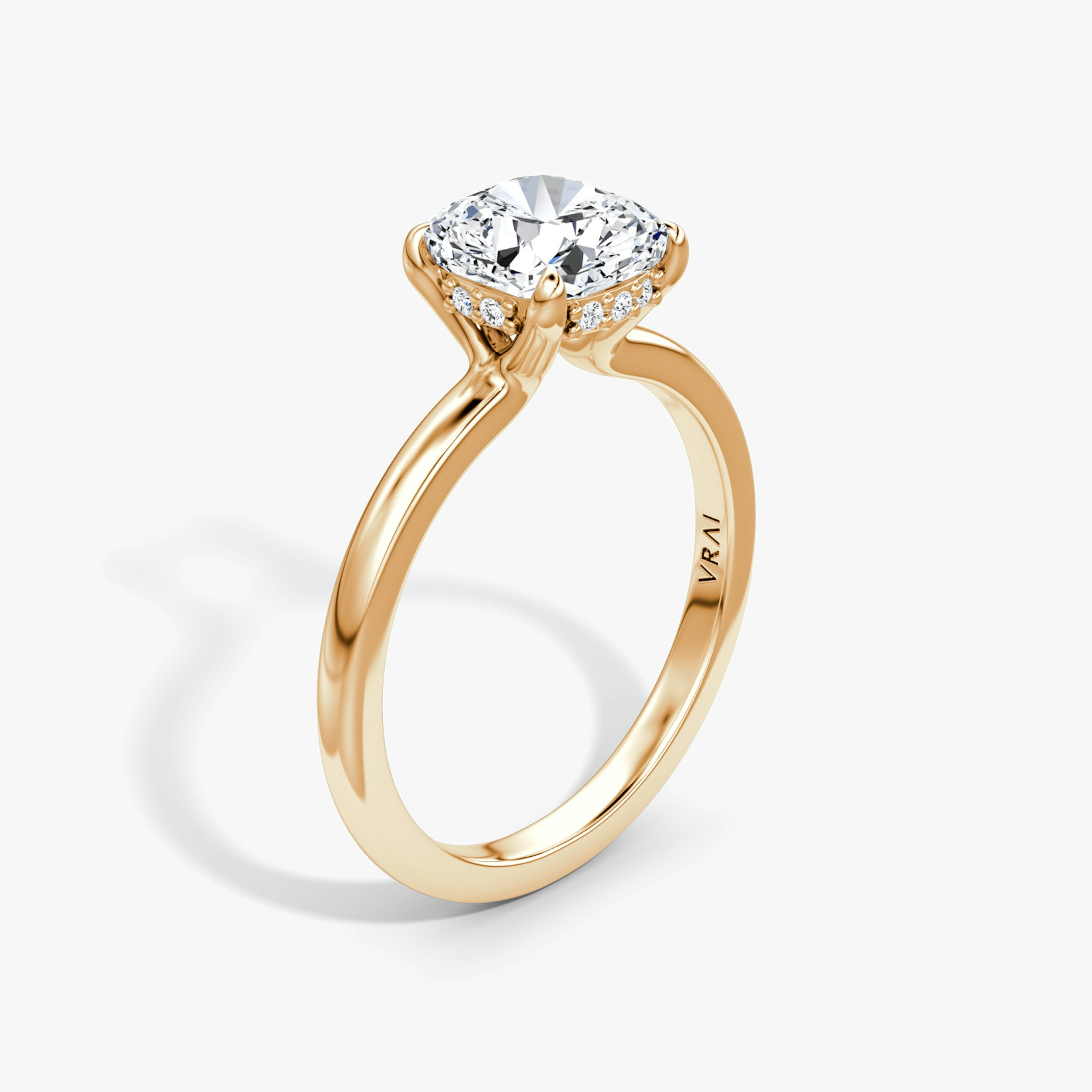 The Floating Solitaire | Cushion | 14k | Rose Gold | bandAccent: Plain | diamondOrientation: vertical | caratWeight: other