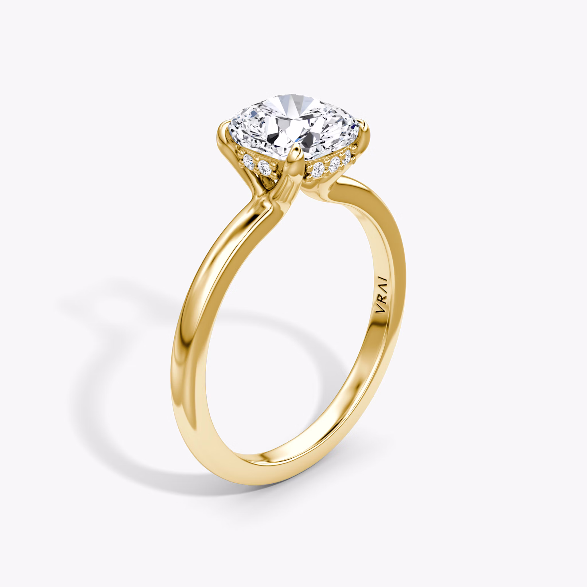 The Floating Solitaire | Cushion | 18k | Yellow Gold | bandAccent: Plain | diamondOrientation: vertical | caratWeight: other