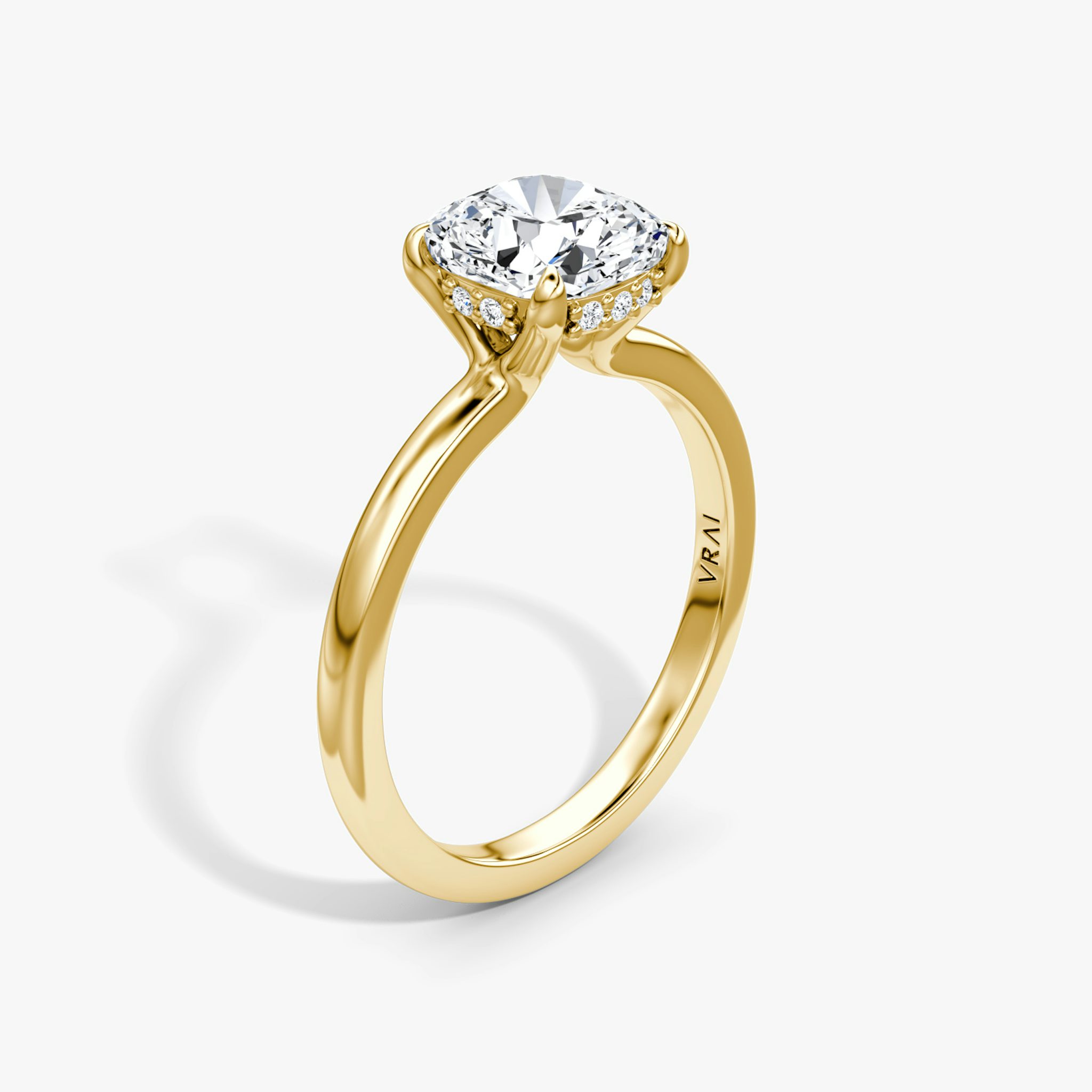 The Floating Solitaire | Cushion | 18k | Yellow Gold | bandAccent: Plain | diamondOrientation: vertical | caratWeight: other