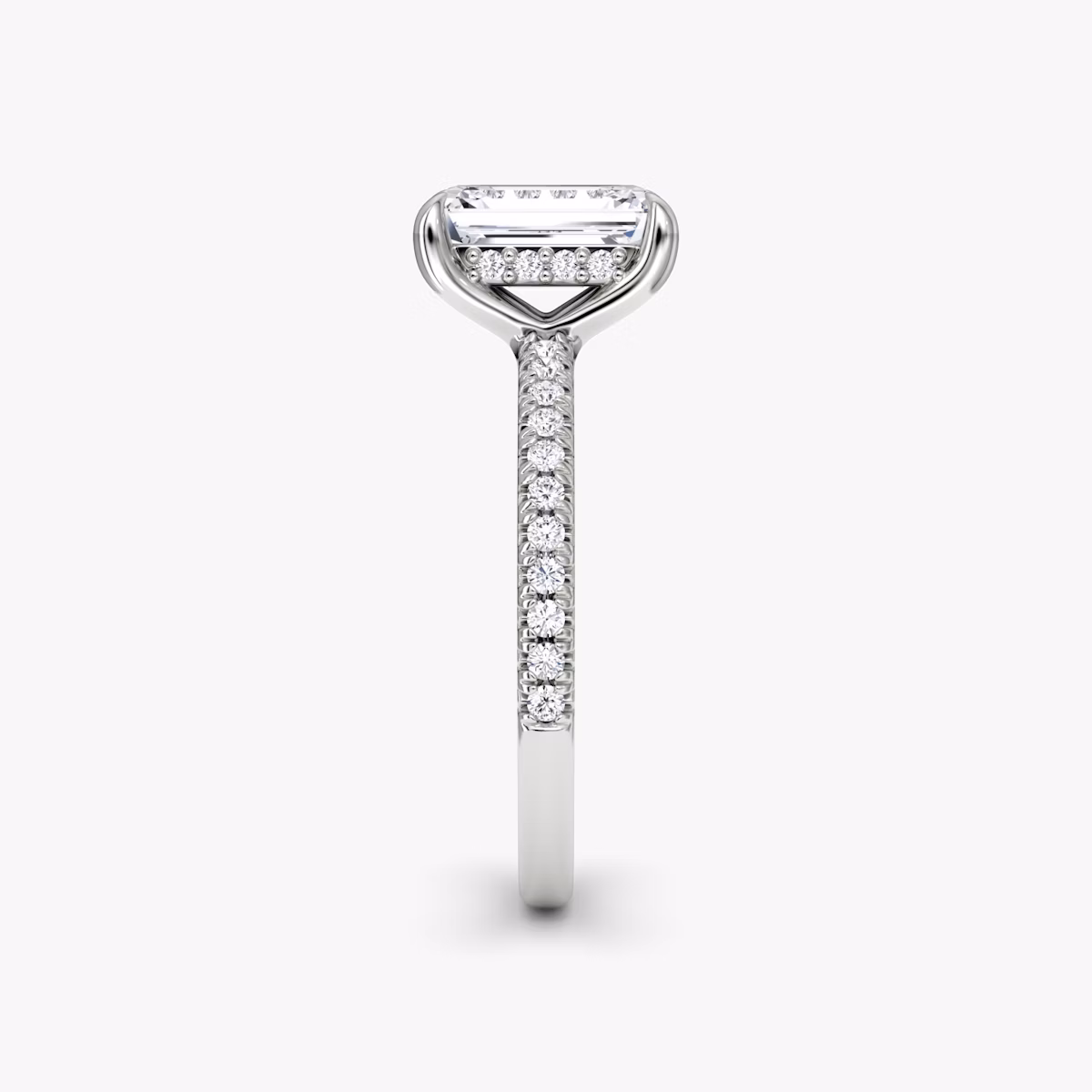 The Floating Solitaire | Emerald | 18k | White Gold | bandAccent: Pavé | diamondOrientation: vertical | caratWeight: other