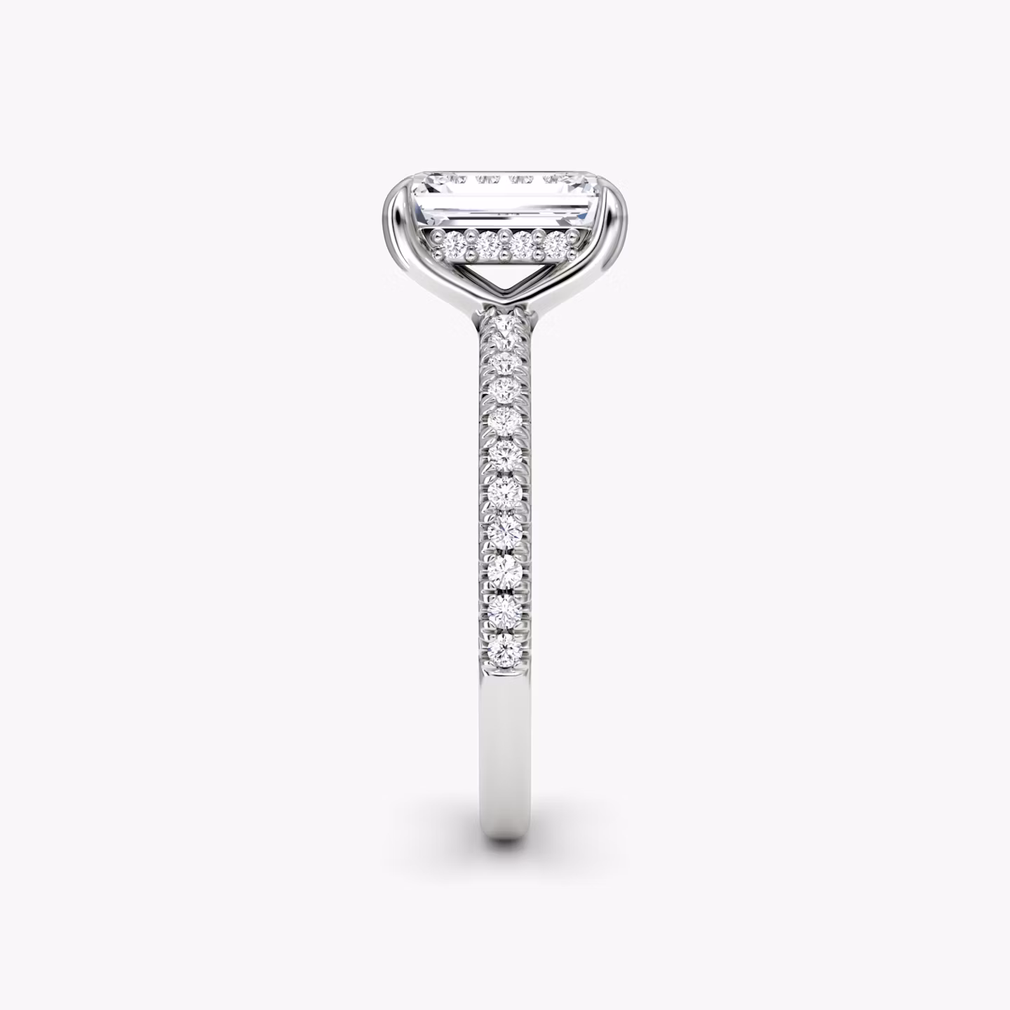 The Floating Solitaire | Emerald | Platinum | bandAccent: Pavé | diamondOrientation: vertical | caratWeight: other