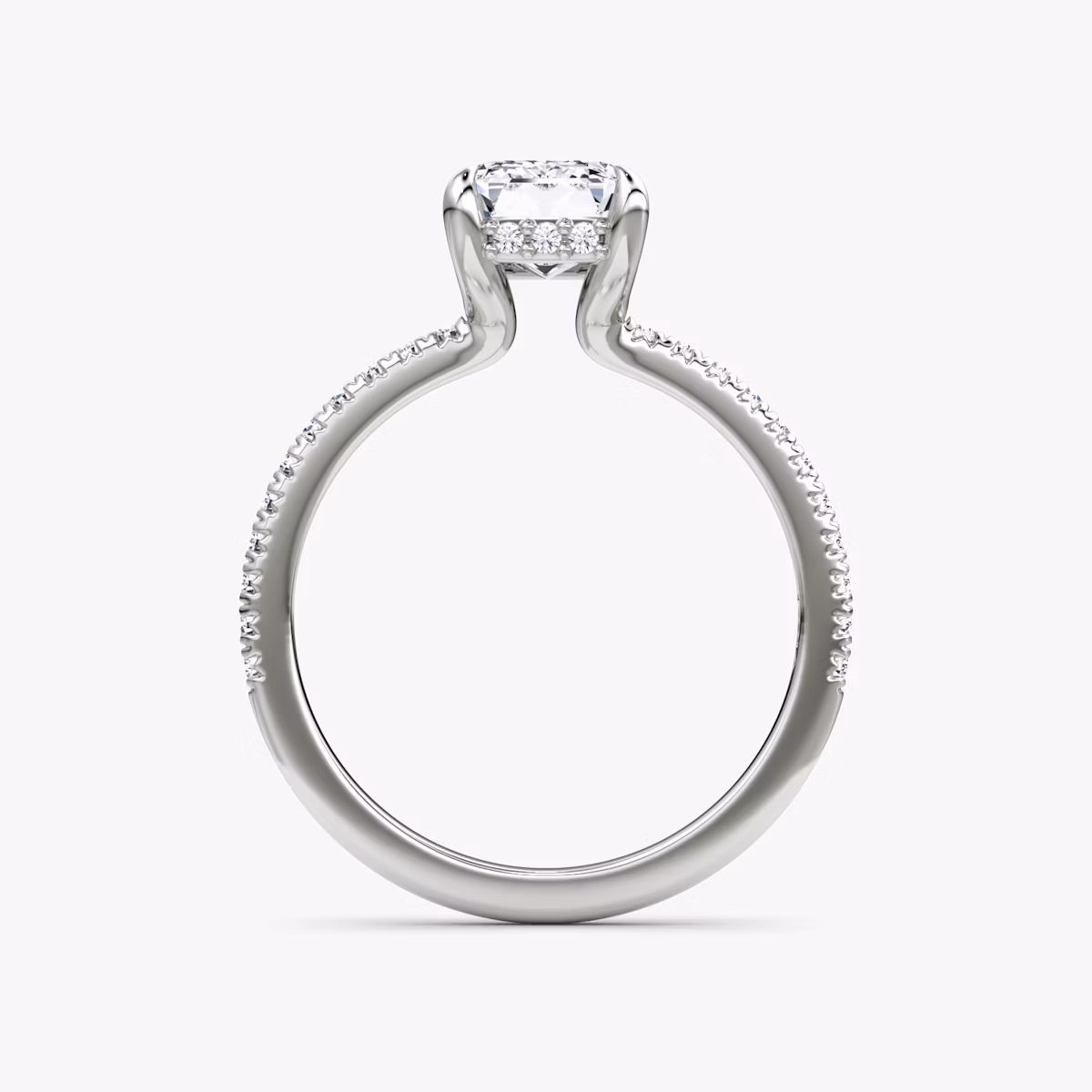 The Floating Solitaire | Emerald | 18k | White Gold | bandAccent: Pavé | diamondOrientation: vertical | caratWeight: other