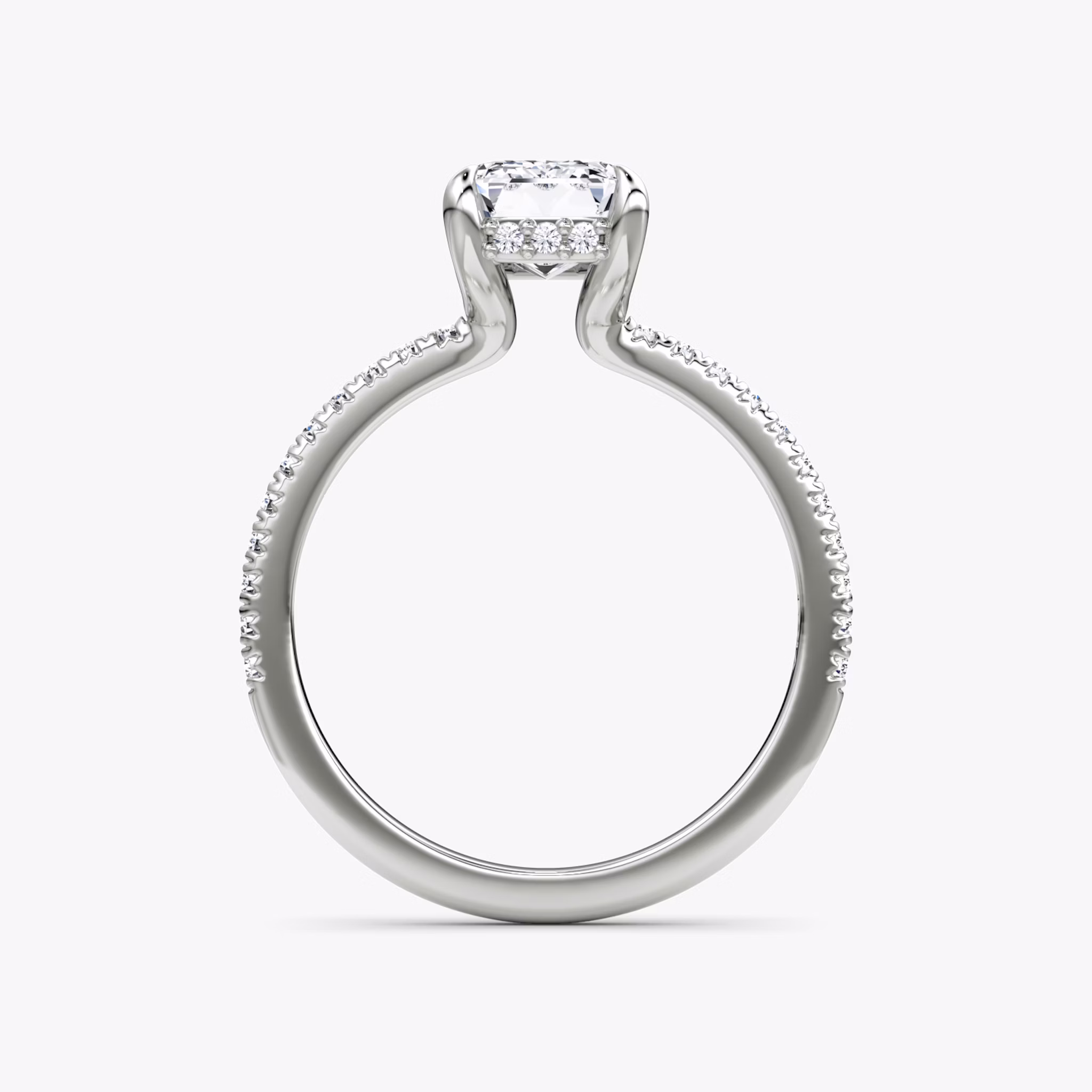 The Floating Solitaire | Emerald | Platinum | bandAccent: Pavé | diamondOrientation: vertical | caratWeight: other