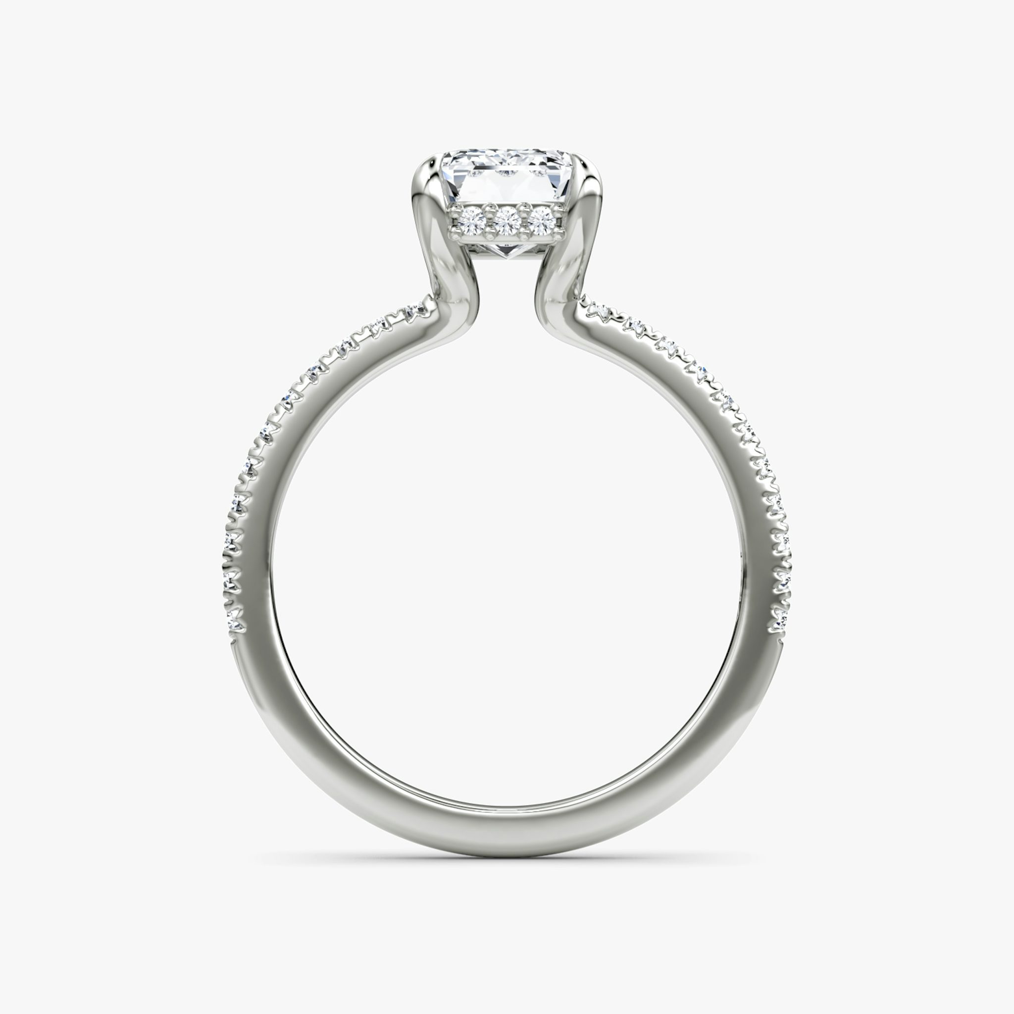 The Floating Solitaire | Emerald | Platinum | bandAccent: Pavé | diamondOrientation: vertical | caratWeight: other