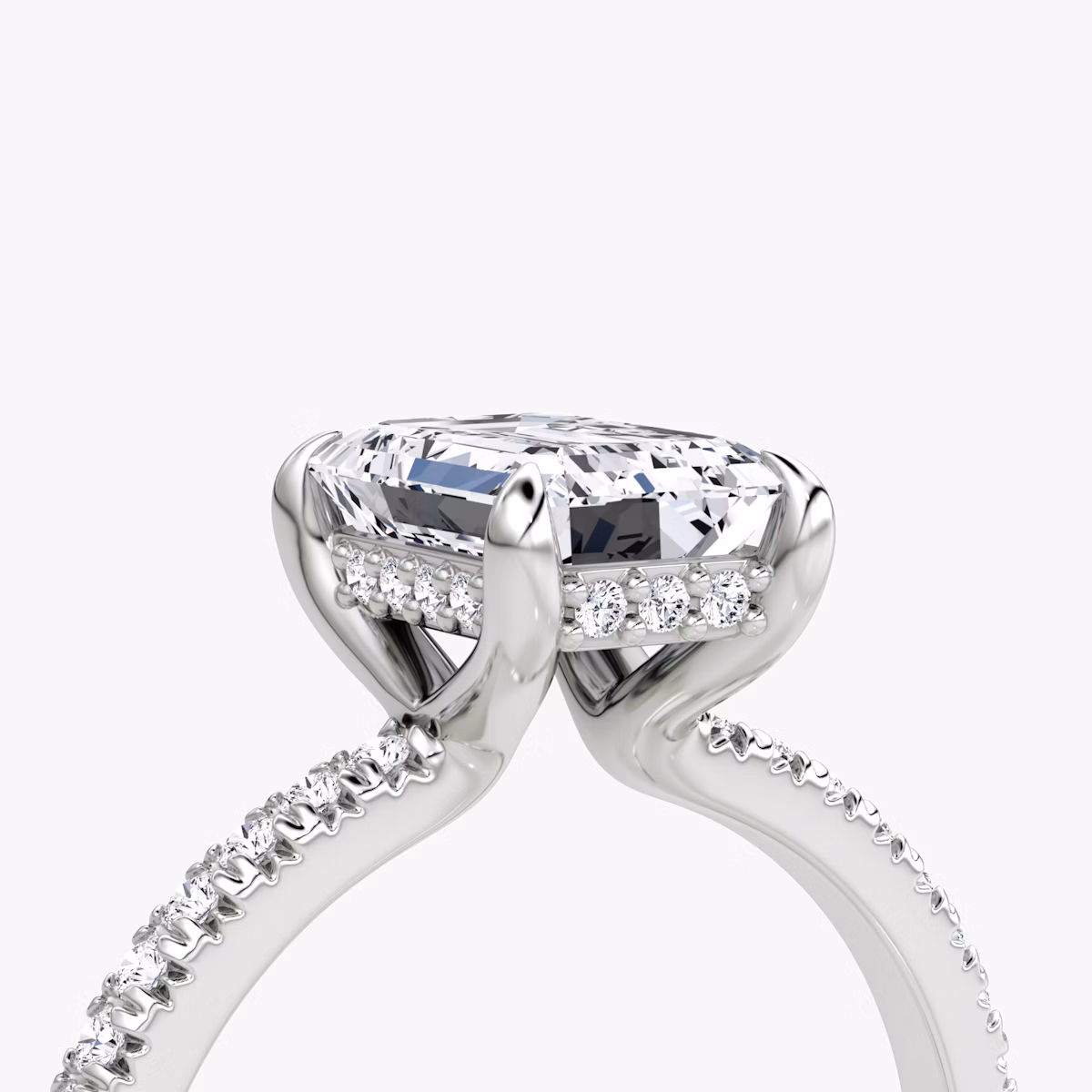 The Floating Solitaire | Emerald | 18k | White Gold | bandAccent: Pavé | diamondOrientation: vertical | caratWeight: other