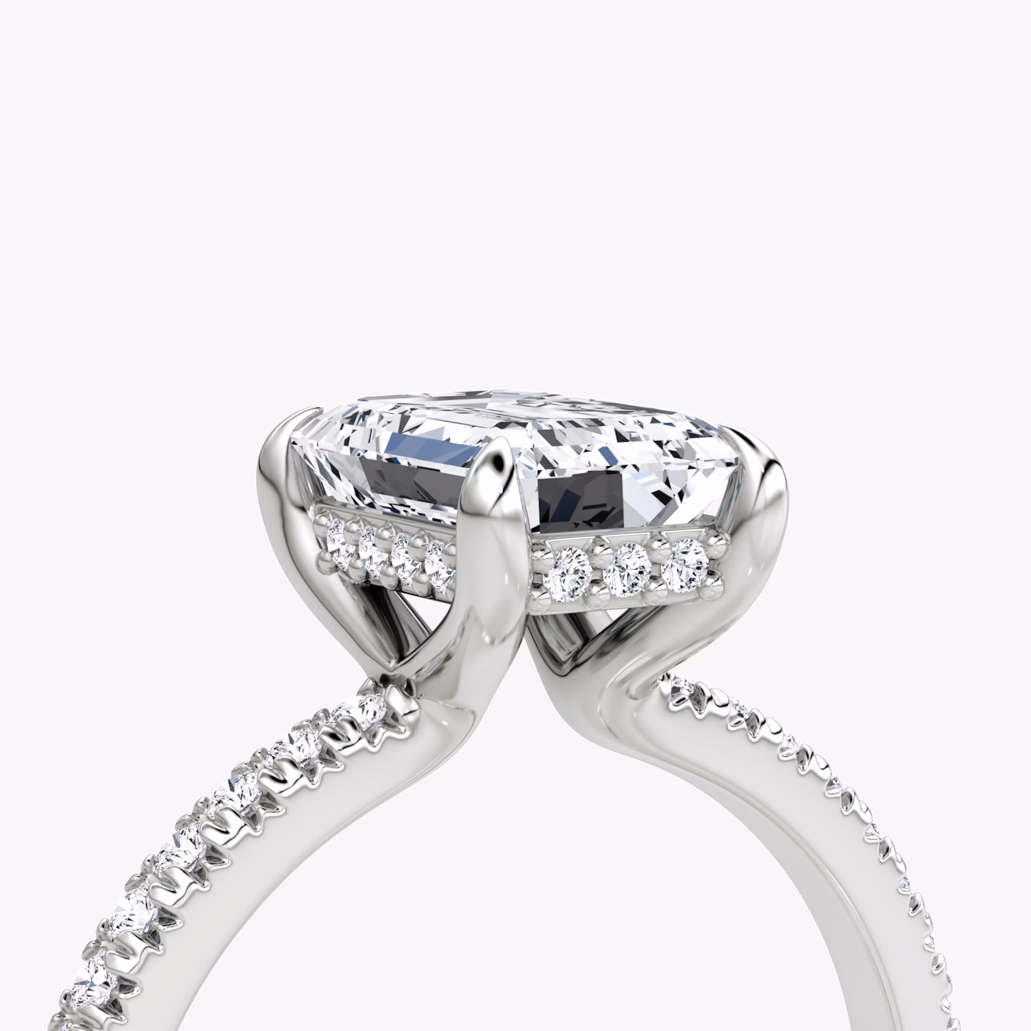 The Floating Solitaire | Emerald | Platinum | bandAccent: Pavé | diamondOrientation: vertical | caratWeight: other
