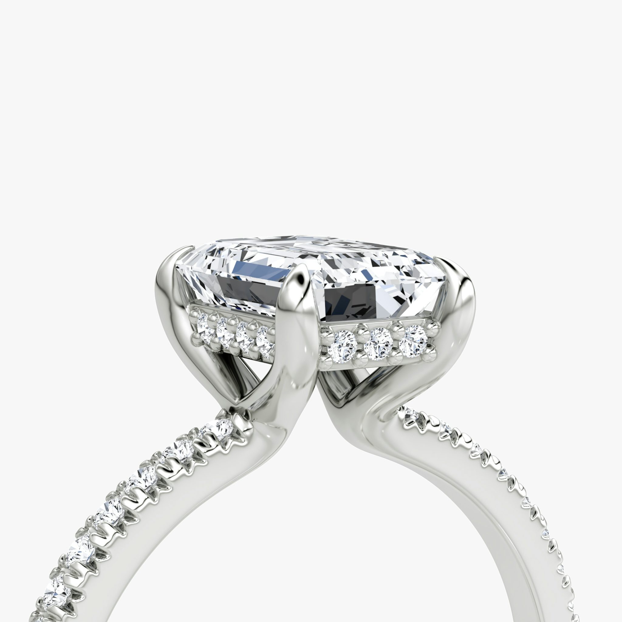 The Floating Solitaire | Emerald | Platinum | bandAccent: Pavé | diamondOrientation: vertical | caratWeight: other