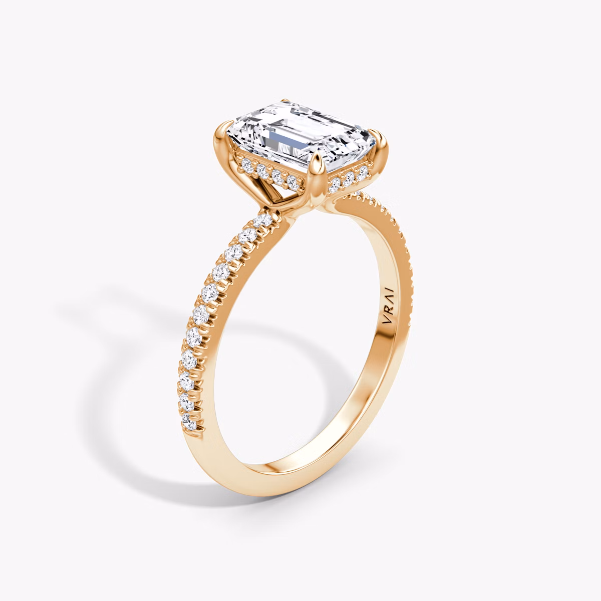 The Floating Solitaire | Emerald | 14k | Rose Gold | bandAccent: Pavé | diamondOrientation: vertical | caratWeight: other