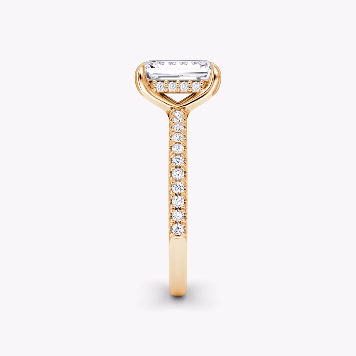 The Floating Solitaire | Emerald | 14k | Rose Gold | bandAccent: Pavé | diamondOrientation: vertical | caratWeight: other
