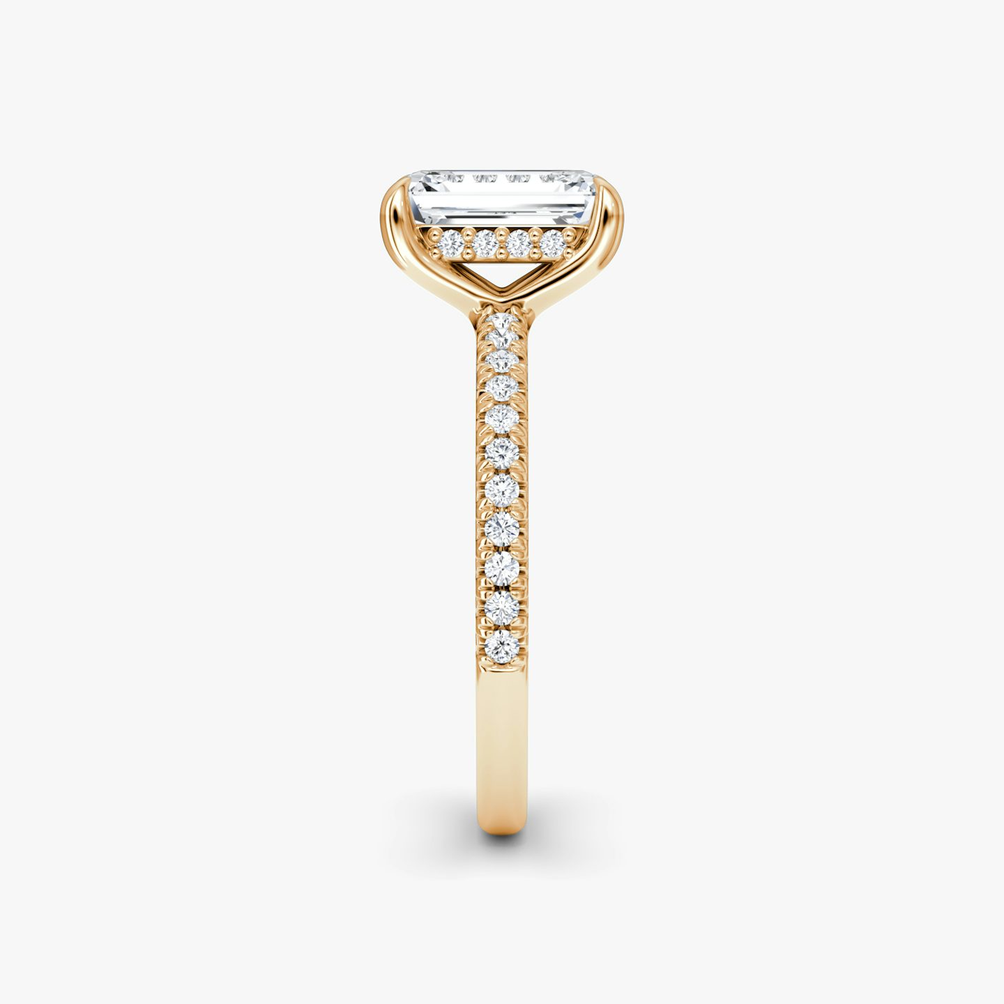 The Floating Solitaire | Emerald | 14k | Rose Gold | bandAccent: Pavé | diamondOrientation: vertical | caratWeight: other