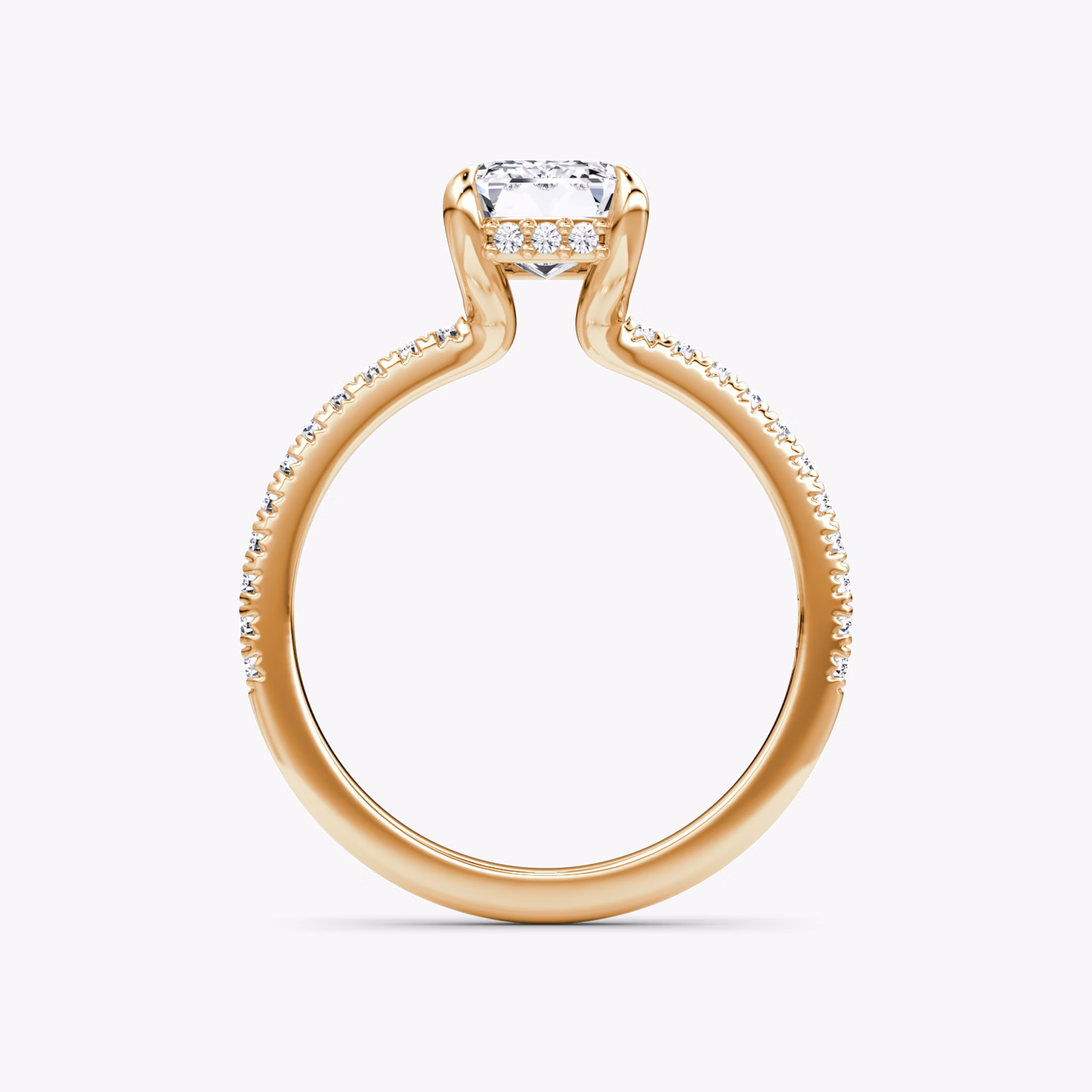 The Floating Solitaire | Emerald | 14k | Rose Gold | bandAccent: Pavé | diamondOrientation: vertical | caratWeight: other