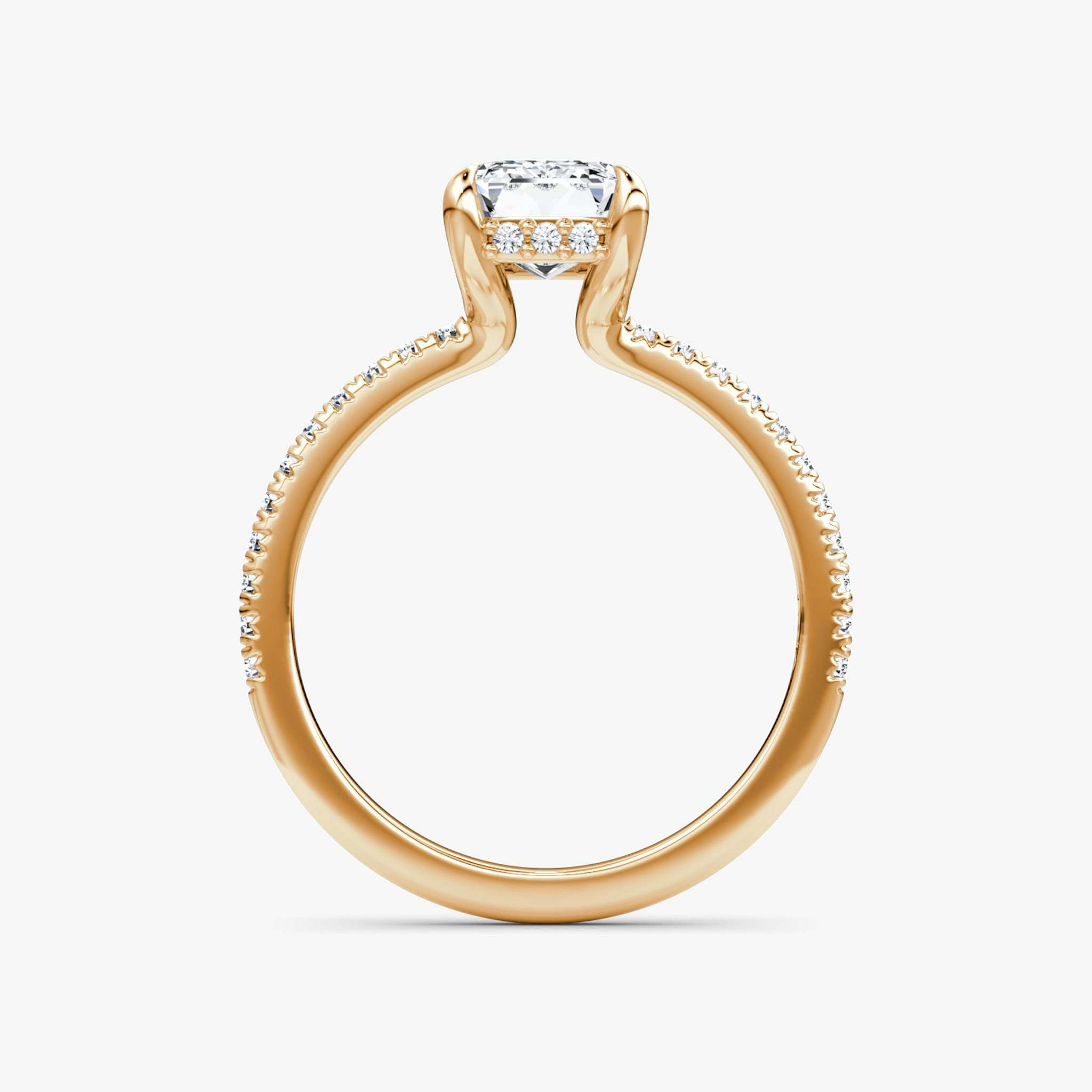 The Floating Solitaire | Emerald | 14k | Rose Gold | bandAccent: Pavé | diamondOrientation: vertical | caratWeight: other