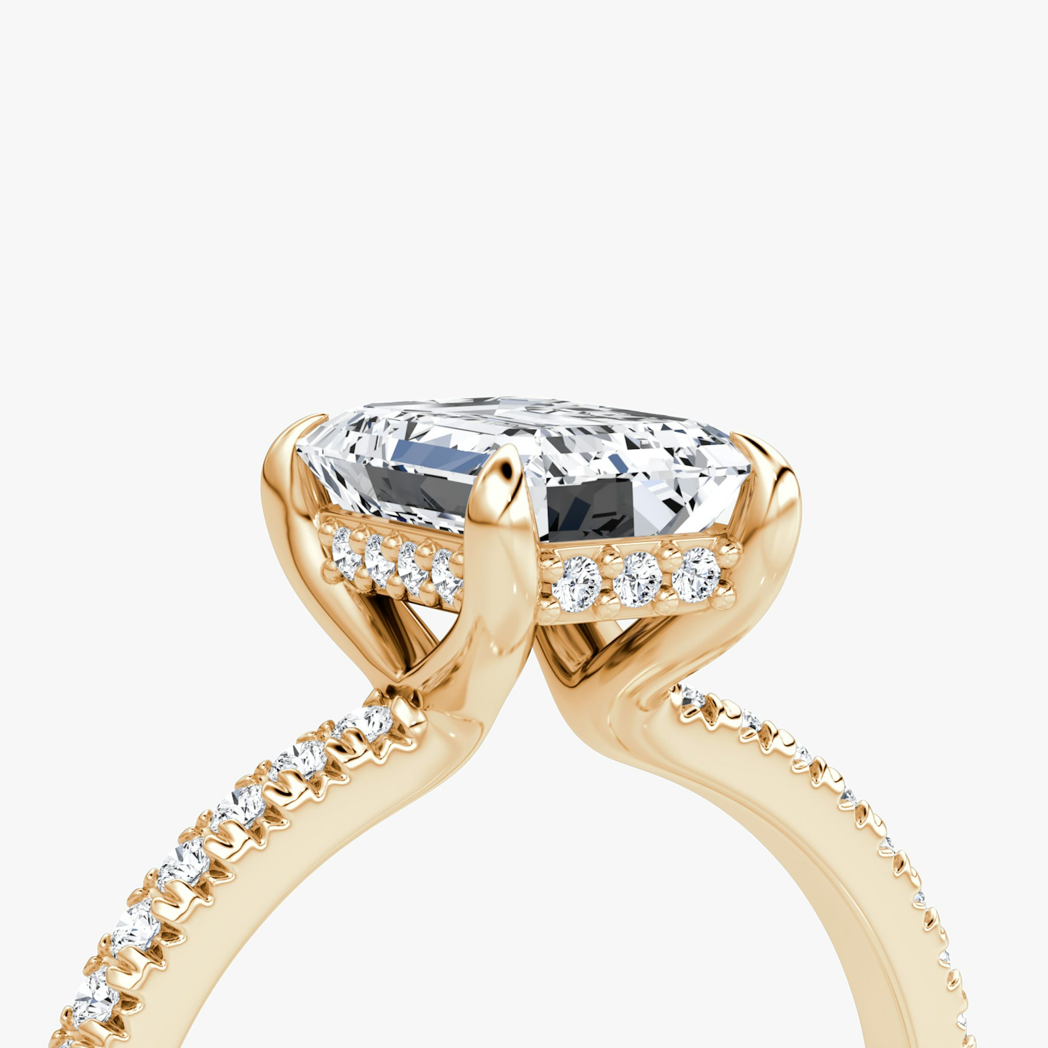 The Floating Solitaire | Emerald | 14k | Rose Gold | bandAccent: Pavé | diamondOrientation: vertical | caratWeight: other