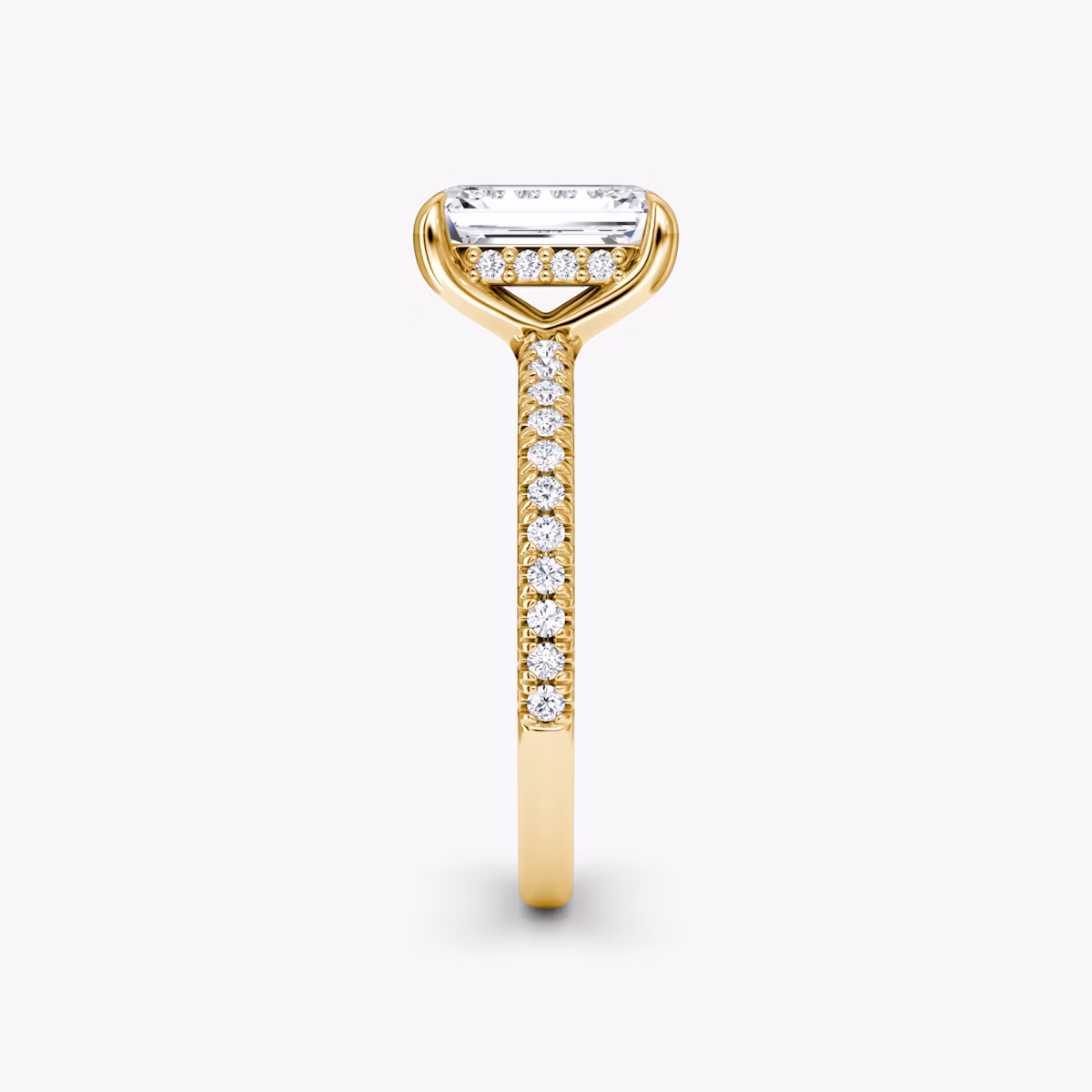 Anillo de compromiso Floating Solitaire | Esmeralda | 18k | Oro amarillo | bandAccent: Pavé | diamondOrientation: vertical | caratWeight: other