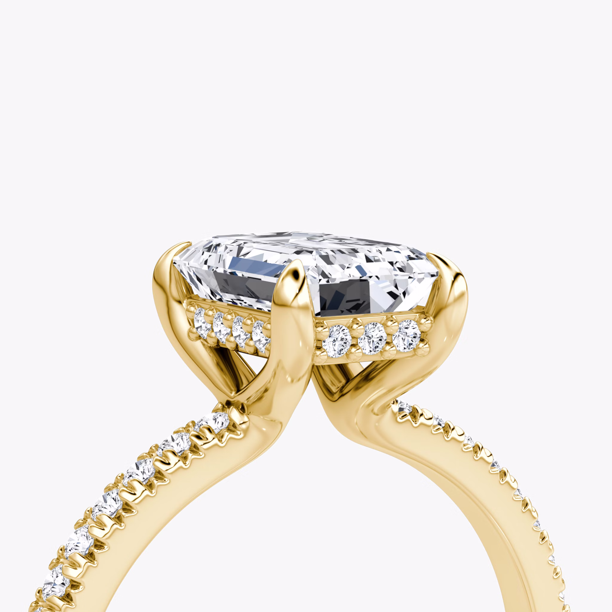 The Floating Solitaire | Emerald | 18k | Yellow Gold | bandAccent: Pavé | diamondOrientation: vertical | caratWeight: other