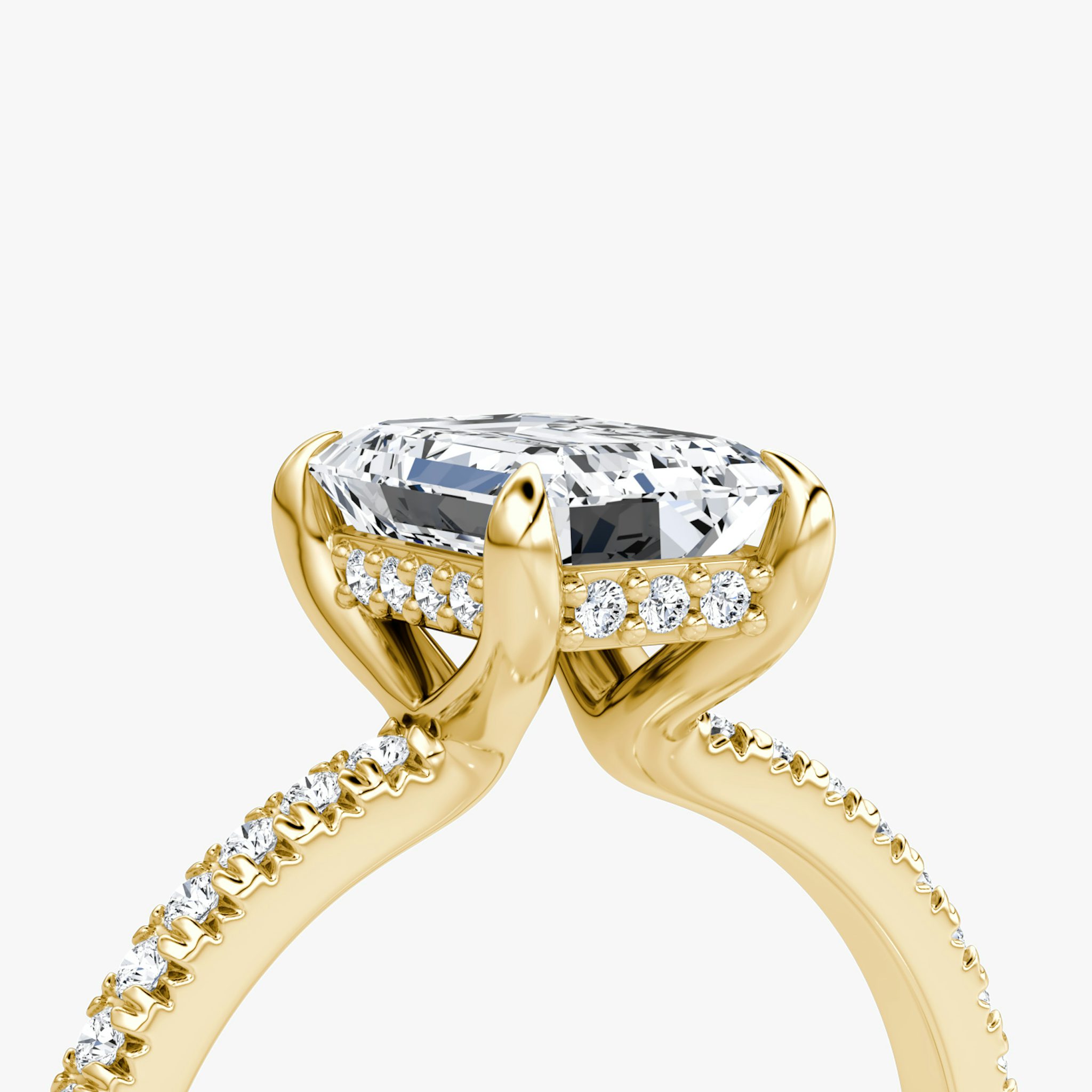 The Floating Solitaire | Emerald | 18k | Yellow Gold | bandAccent: Pavé | diamondOrientation: vertical | caratWeight: other