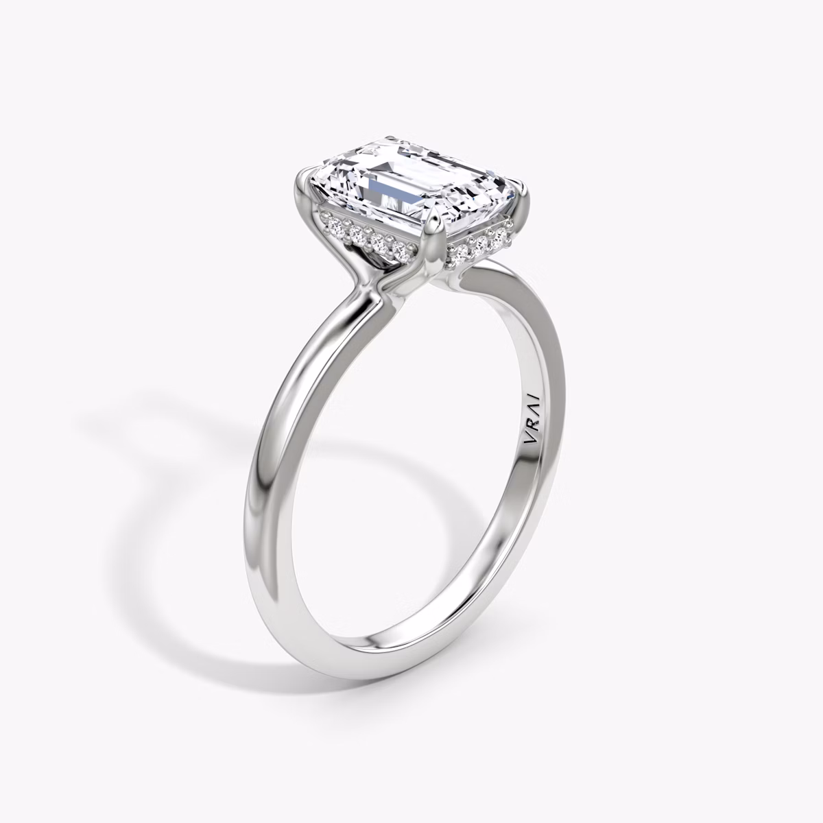 The Floating Solitaire | Emerald | 18k | White Gold | bandAccent: Plain | diamondOrientation: vertical | caratWeight: other