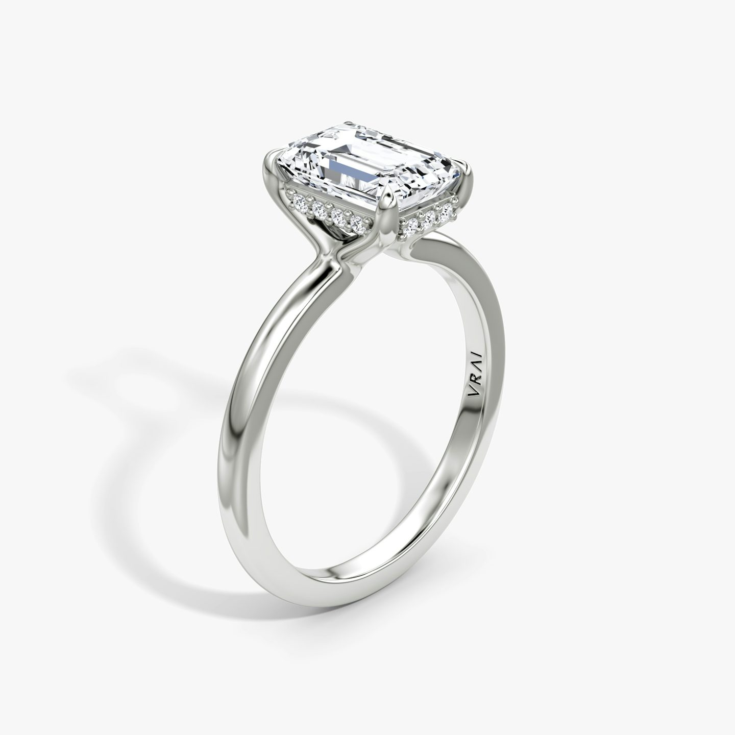 The Floating Solitaire | Emerald | 18k | White Gold | bandAccent: Plain | diamondOrientation: vertical | caratWeight: other