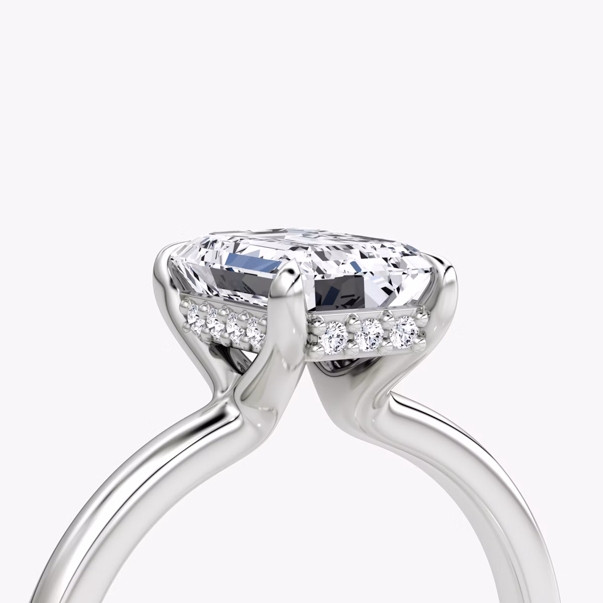 The Floating Solitaire | Emerald | 18k | White Gold | bandAccent: Plain | diamondOrientation: vertical | caratWeight: other