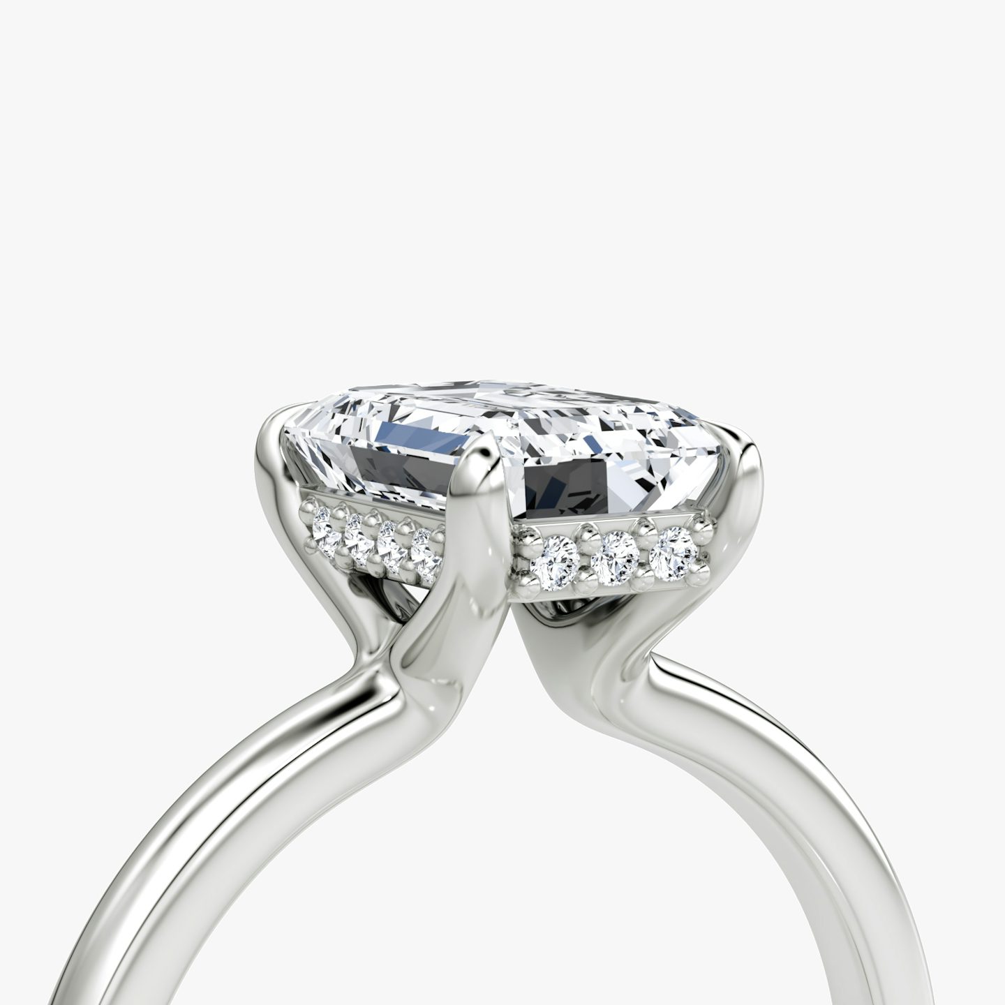 The Floating Solitaire | Emerald | 18k | White Gold | bandAccent: Plain | diamondOrientation: vertical | caratWeight: other