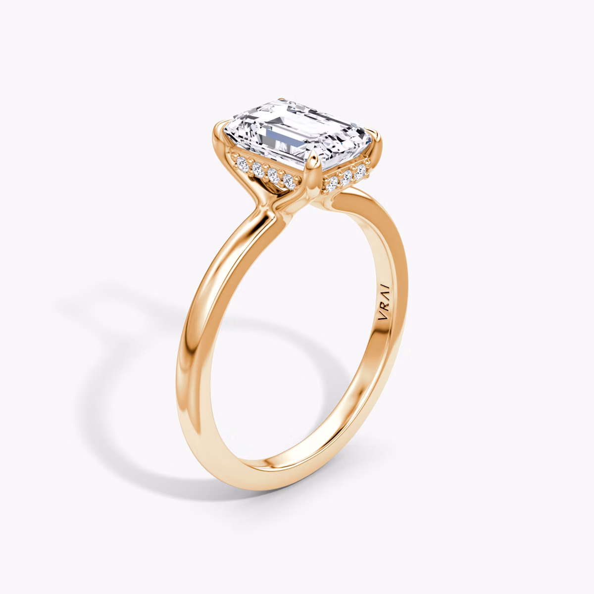 The Floating Solitaire | Emerald | 14k | Rose Gold | bandAccent: Plain | diamondOrientation: vertical | caratWeight: other