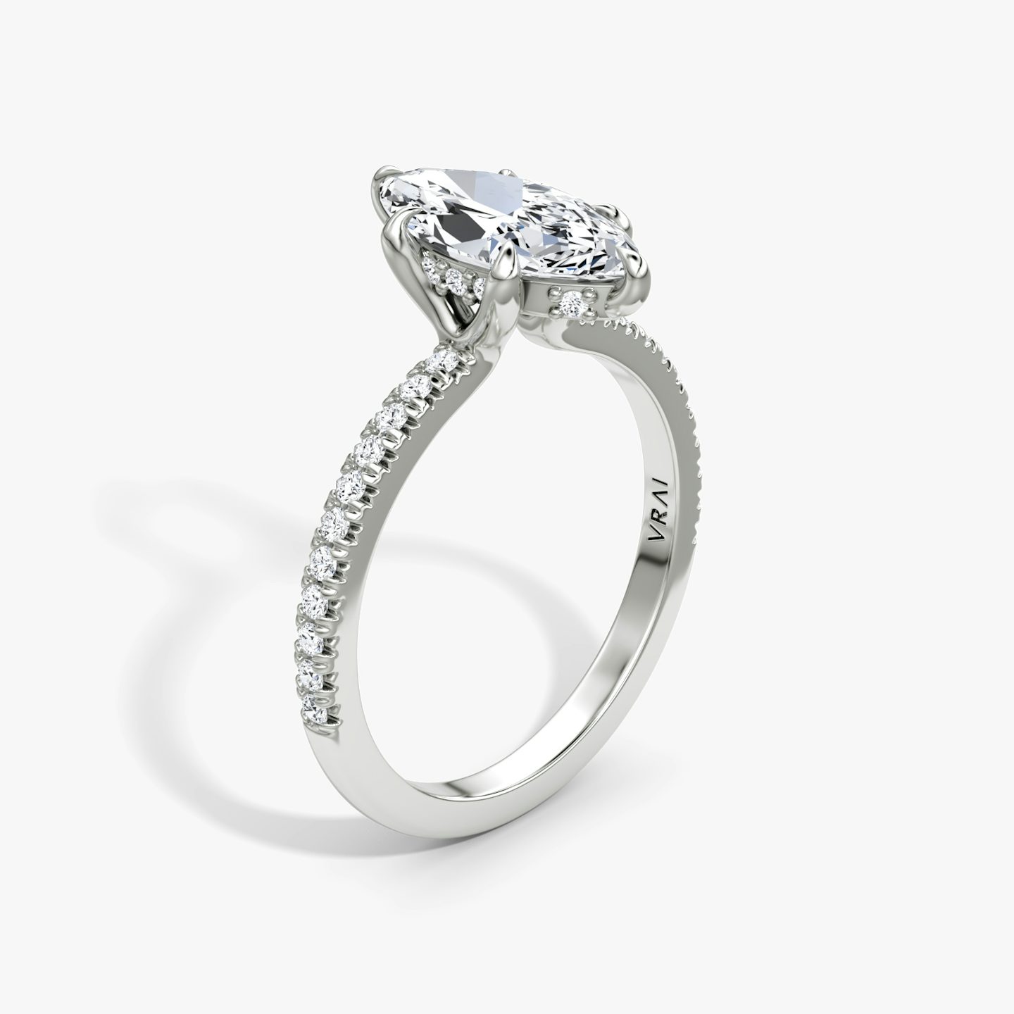 The Floating Solitaire | Marquise | 18k | White Gold | bandAccent: Pavé | diamondOrientation: vertical | caratWeight: other