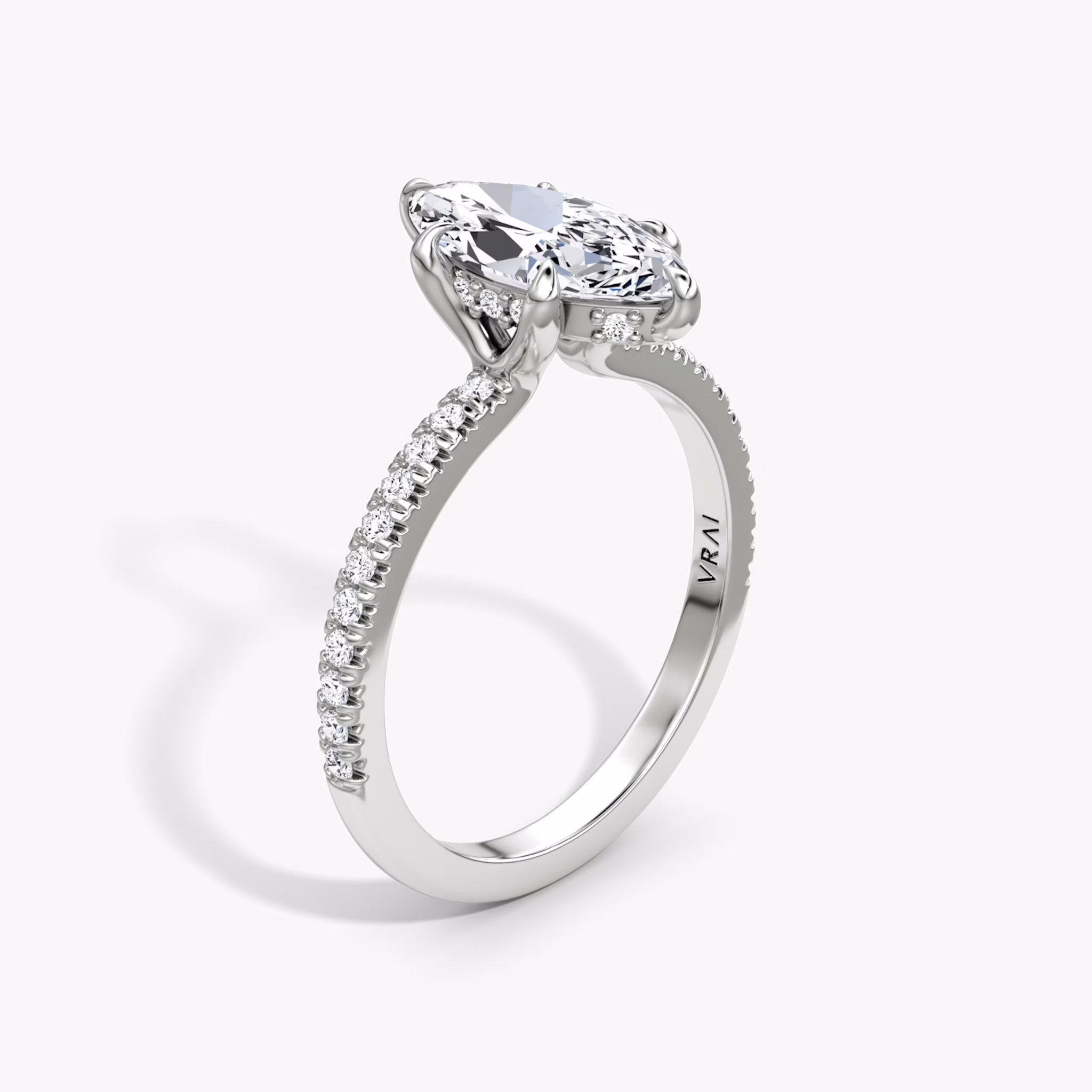 The Floating Solitaire | Marquise | Platinum | bandAccent: Pavé | diamondOrientation: vertical | caratWeight: other