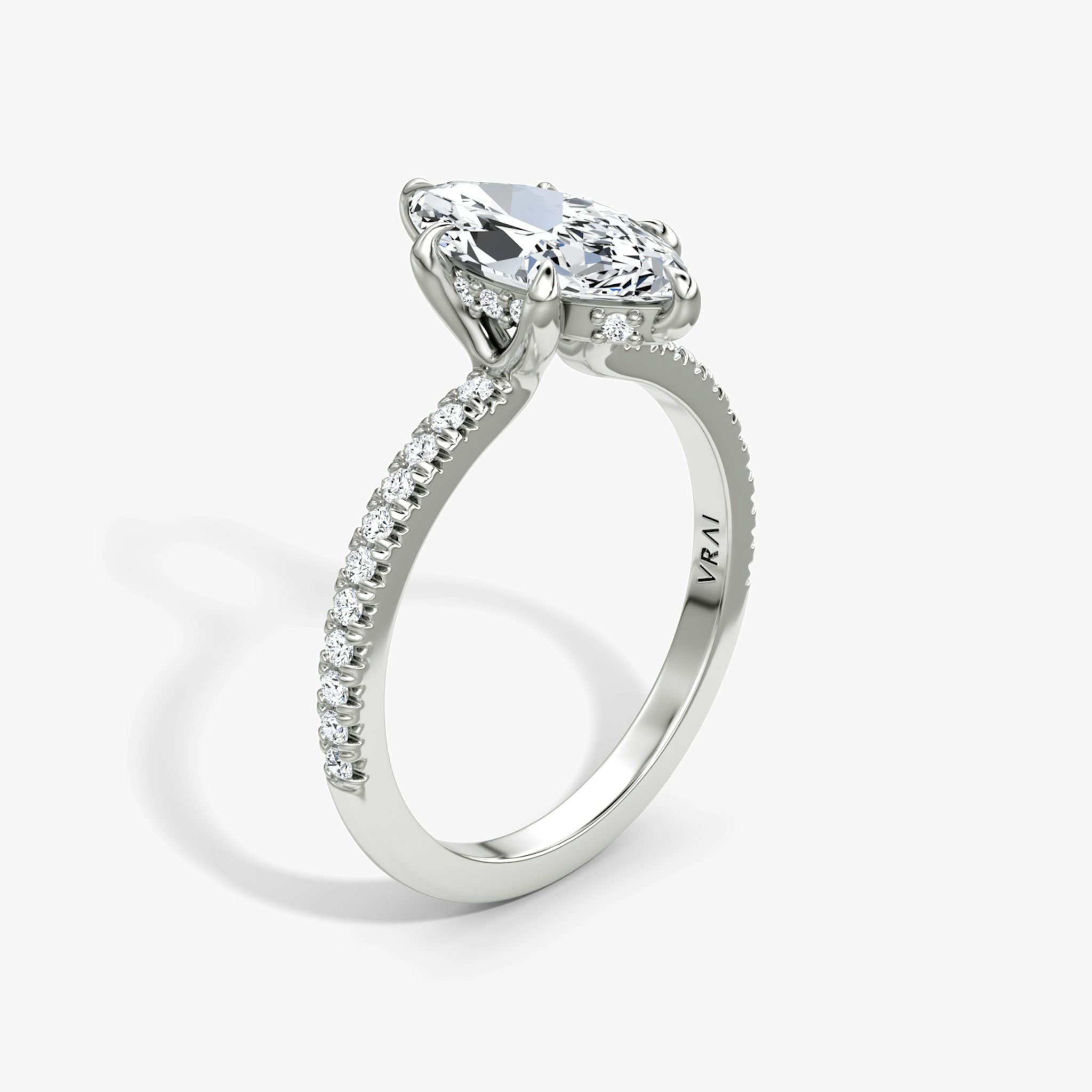 The Floating Solitaire | Marquise | Platinum | bandAccent: Pavé | diamondOrientation: vertical | caratWeight: other