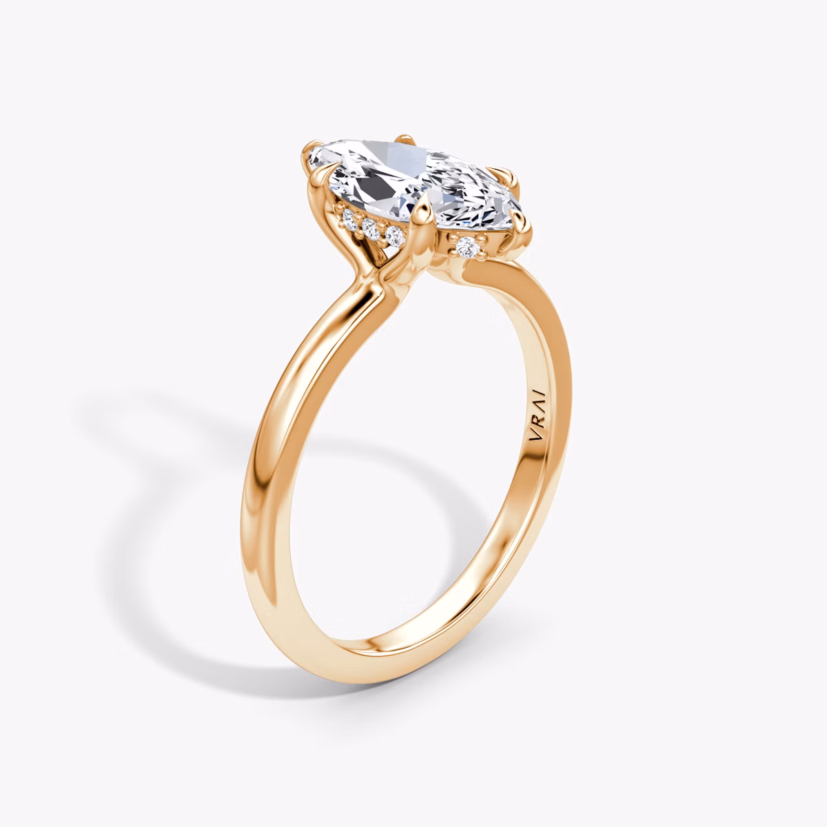 The Floating Solitaire | Marquise | 14k | Rose Gold | bandAccent: Plain | diamondOrientation: vertical | caratWeight: other