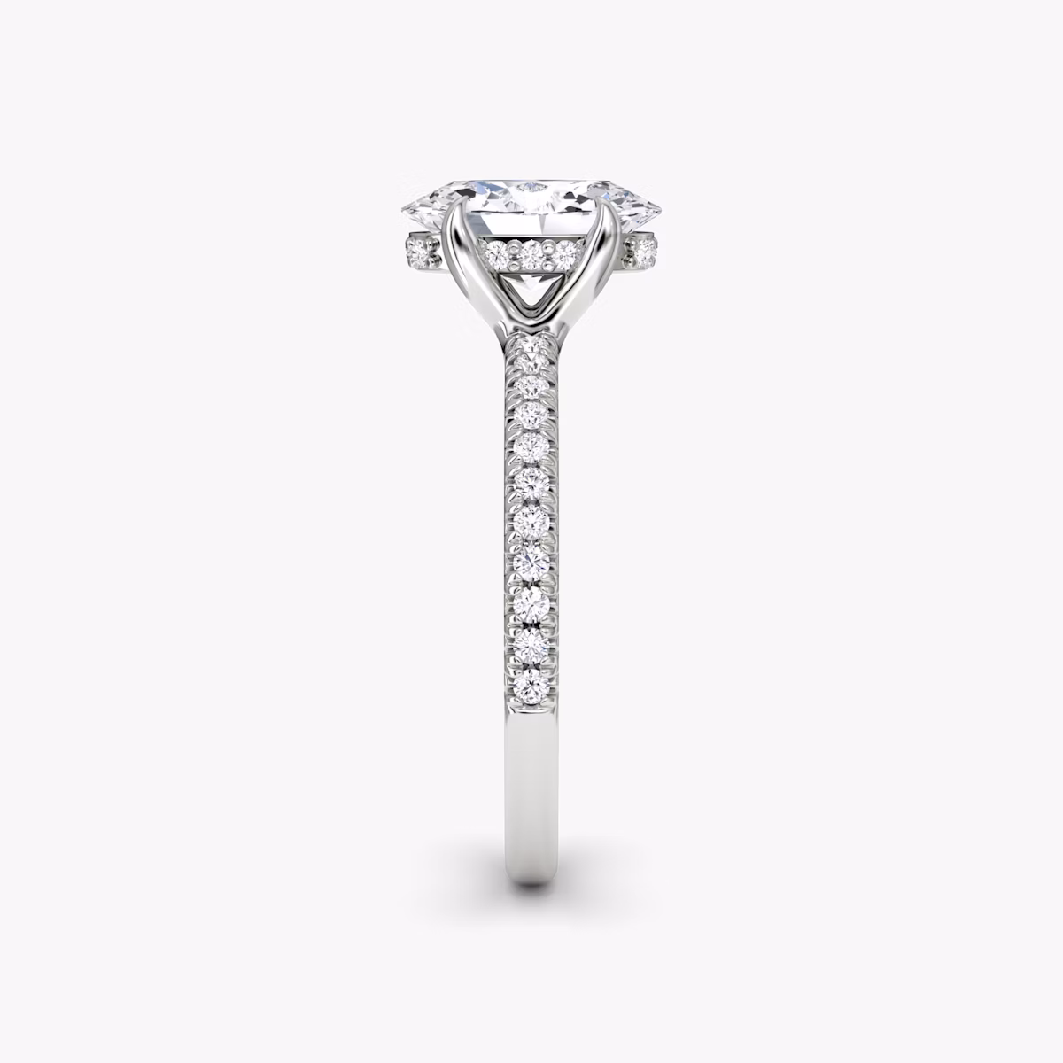 The Floating Solitaire | Oval | 18k | White Gold | bandAccent: Pavé | diamondOrientation: vertical | caratWeight: other