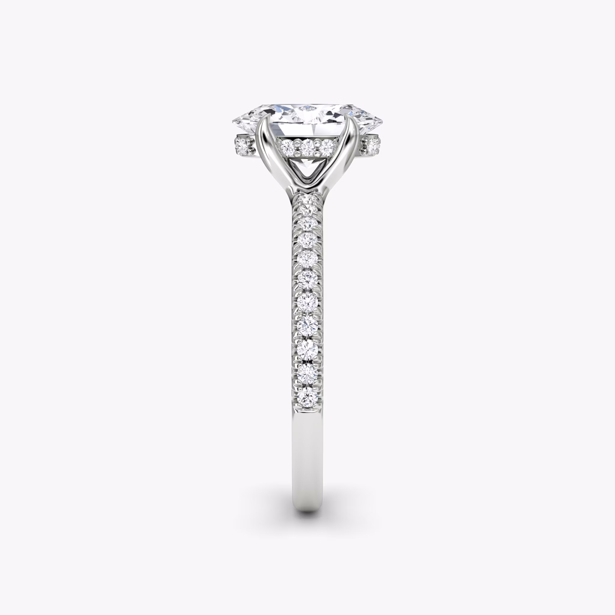 The Floating Solitaire | Oval | Platinum | bandAccent: Pavé | diamondOrientation: vertical | caratWeight: other
