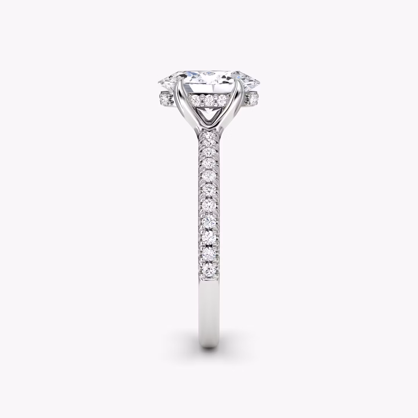 The Floating Solitaire | Oval | 18k | White Gold | bandAccent: Pavé | diamondOrientation: vertical | caratWeight: other
