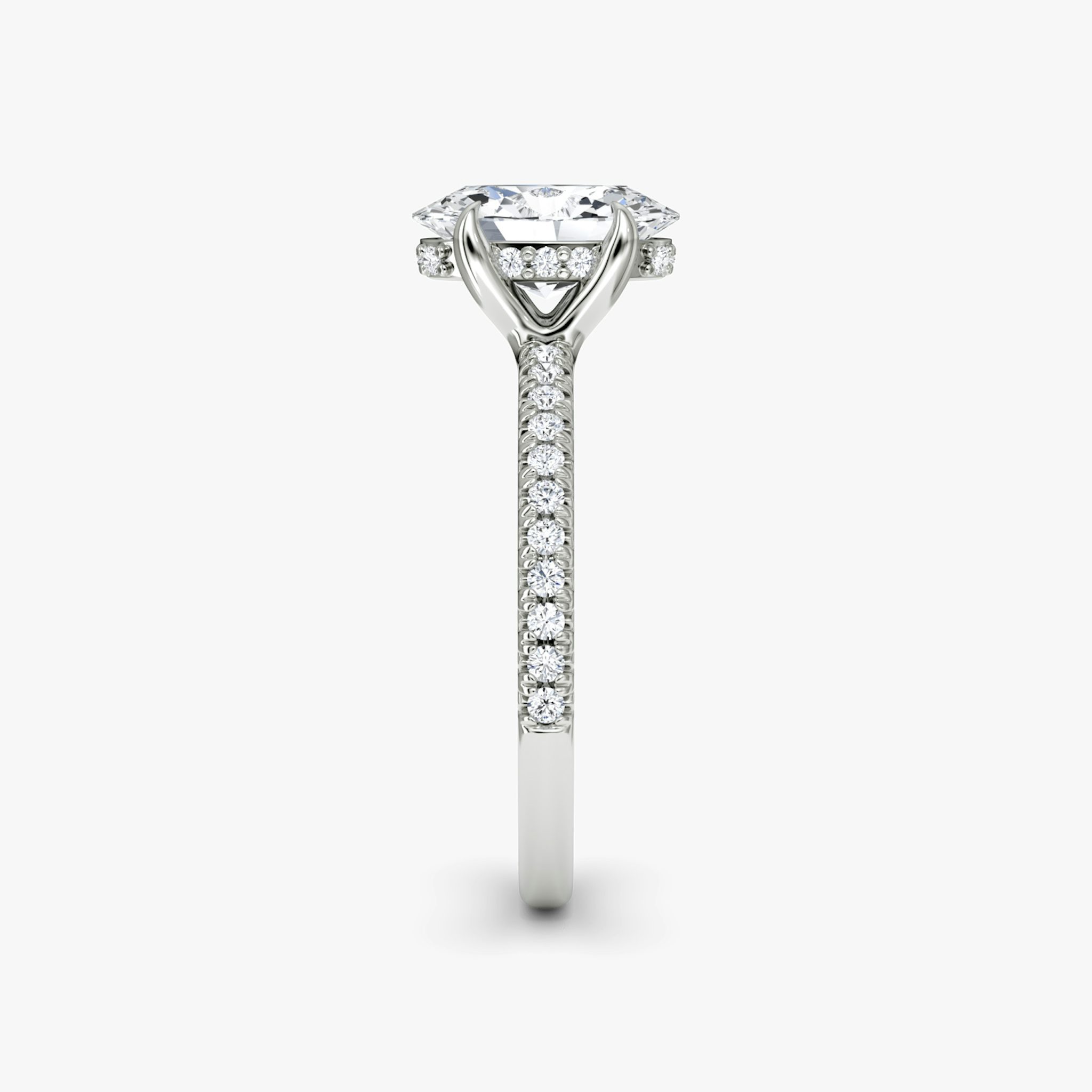 The Floating Solitaire | Oval | Platinum | bandAccent: Pavé | diamondOrientation: vertical | caratWeight: other