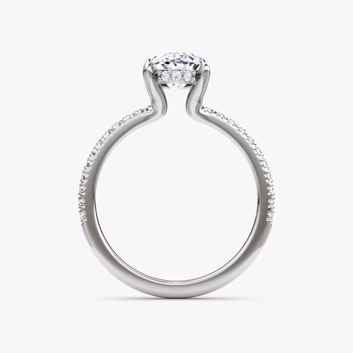 The Floating Solitaire | Oval | 18k | White Gold | bandAccent: Pavé | diamondOrientation: vertical | caratWeight: other