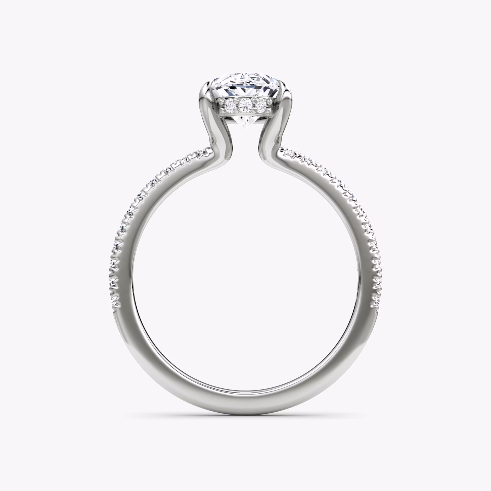 The Floating Solitaire | Oval | Platinum | bandAccent: Pavé | diamondOrientation: vertical | caratWeight: other