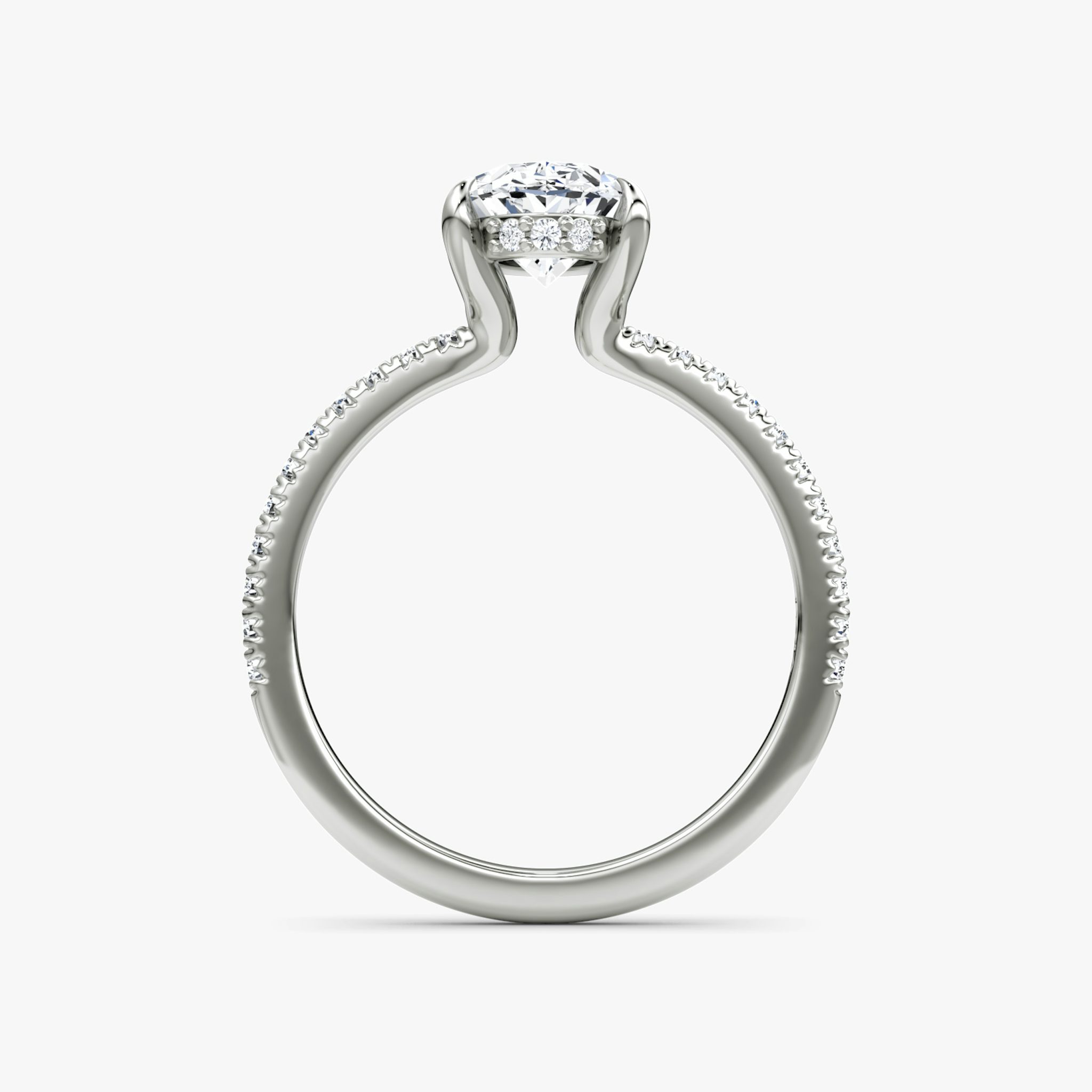 The Floating Solitaire | Oval | Platinum | bandAccent: Pavé | diamondOrientation: vertical | caratWeight: other
