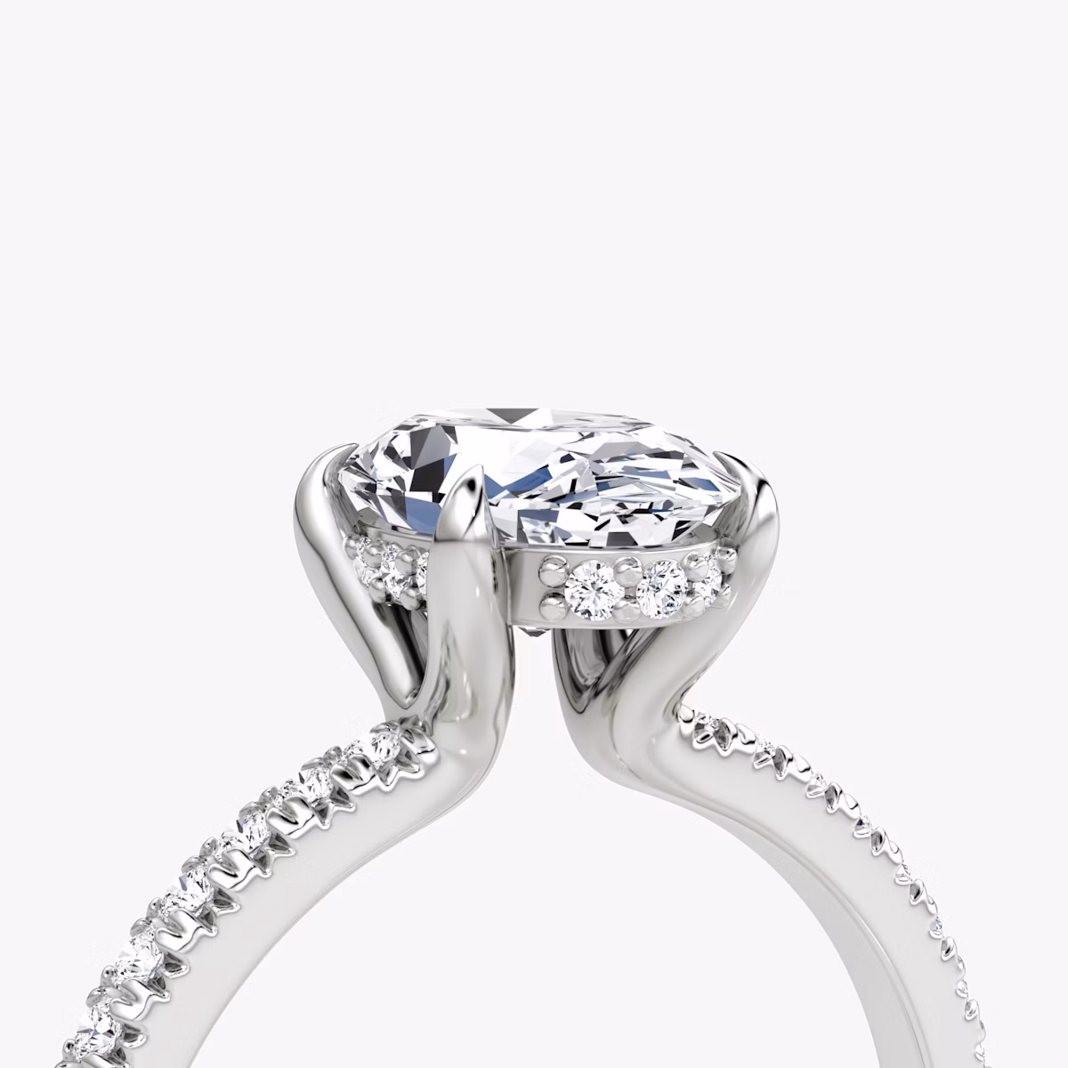 The Floating Solitaire | Oval | 18k | White Gold | bandAccent: Pavé | diamondOrientation: vertical | caratWeight: other