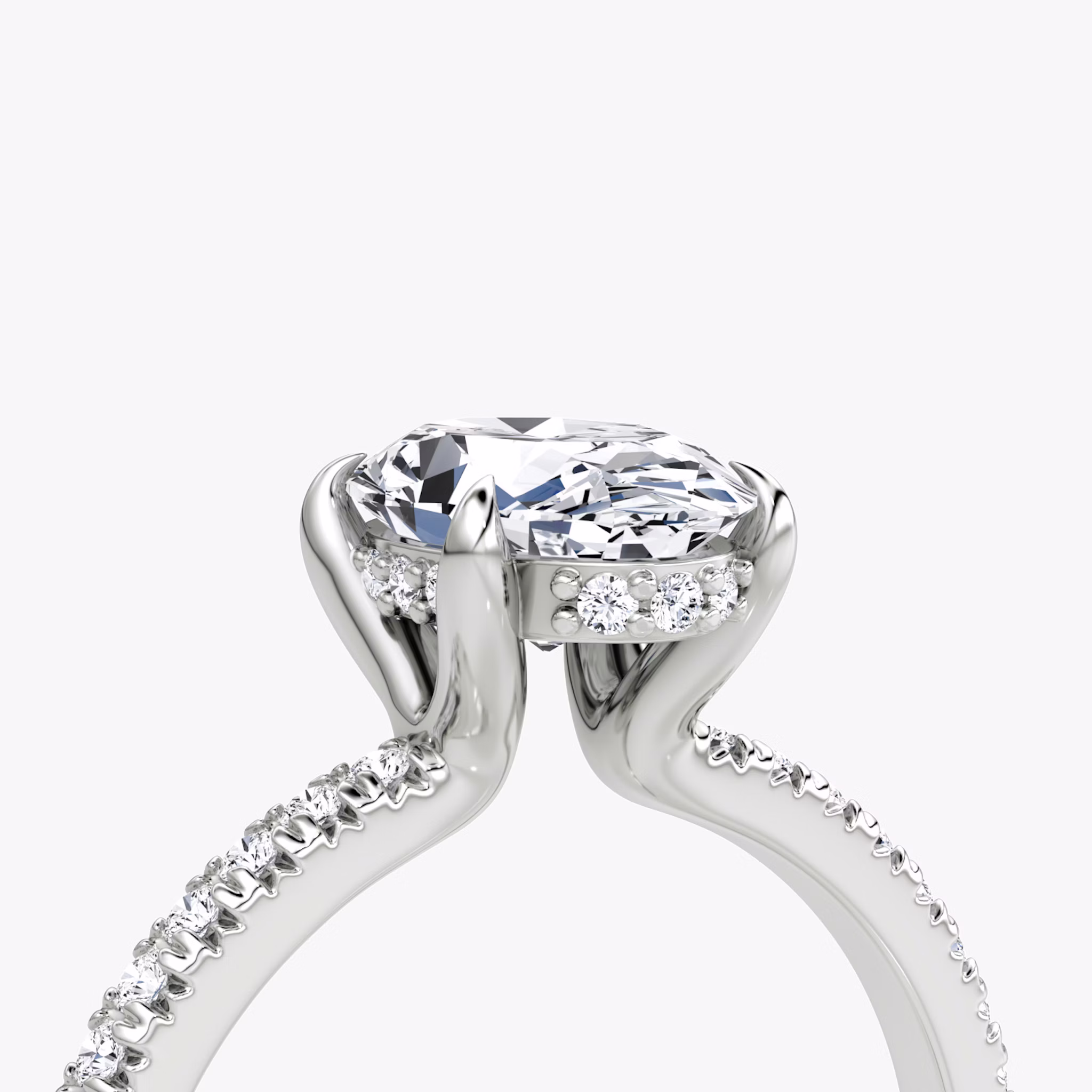The Floating Solitaire | Oval | Platinum | bandAccent: Pavé | diamondOrientation: vertical | caratWeight: other