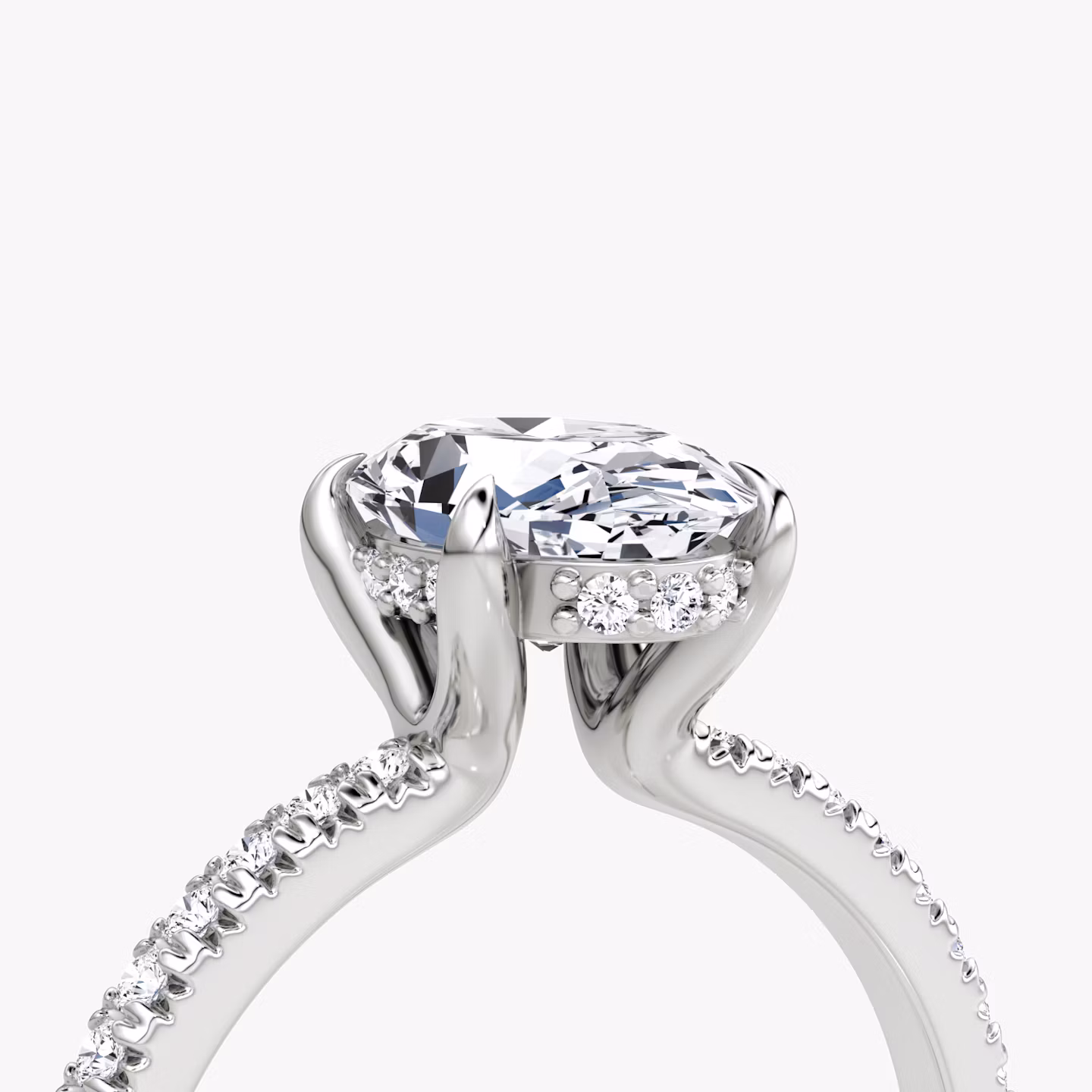 The Floating Solitaire | Oval | 18k | White Gold | bandAccent: Pavé | diamondOrientation: vertical | caratWeight: other