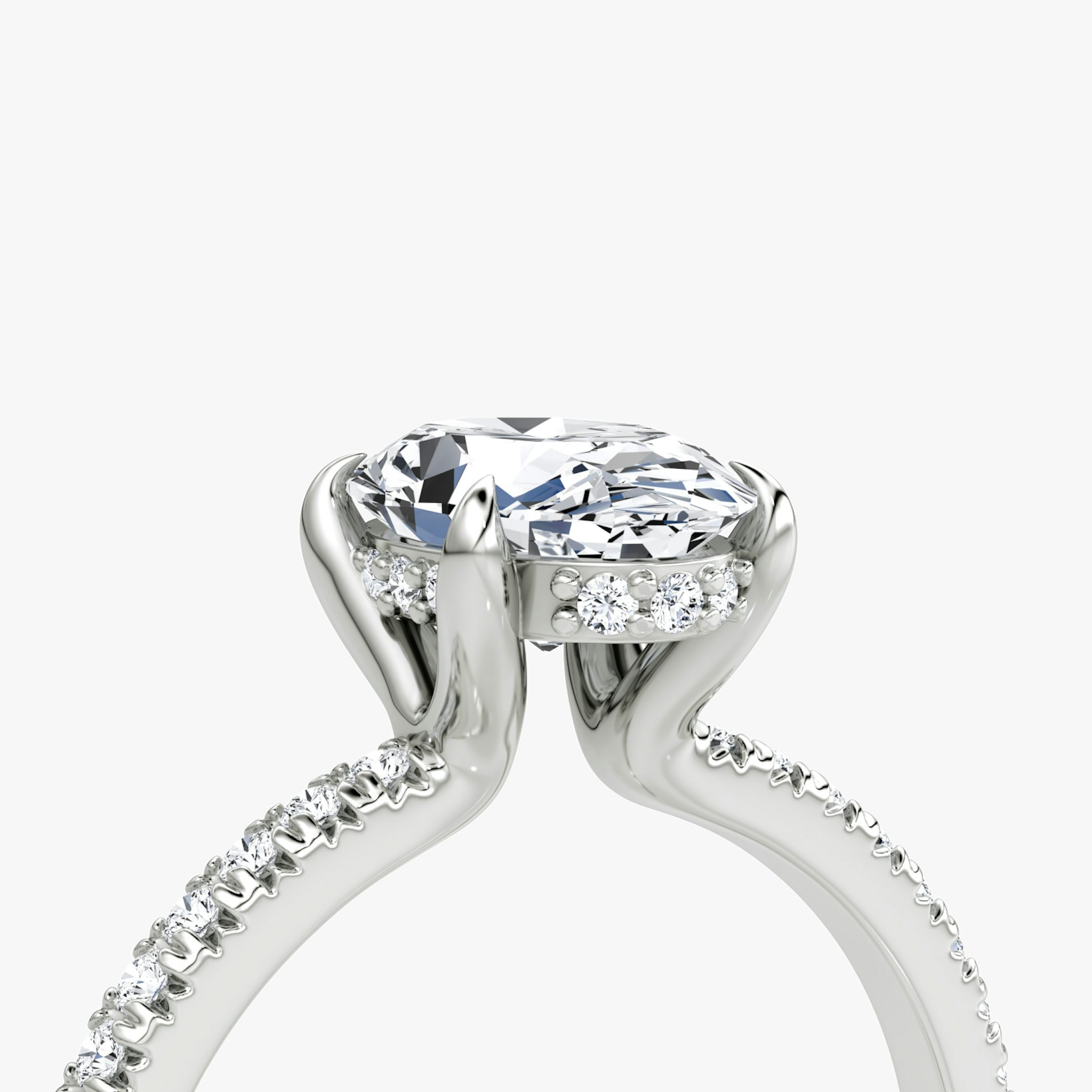The Floating Solitaire | Oval | Platinum | bandAccent: Pavé | diamondOrientation: vertical | caratWeight: other