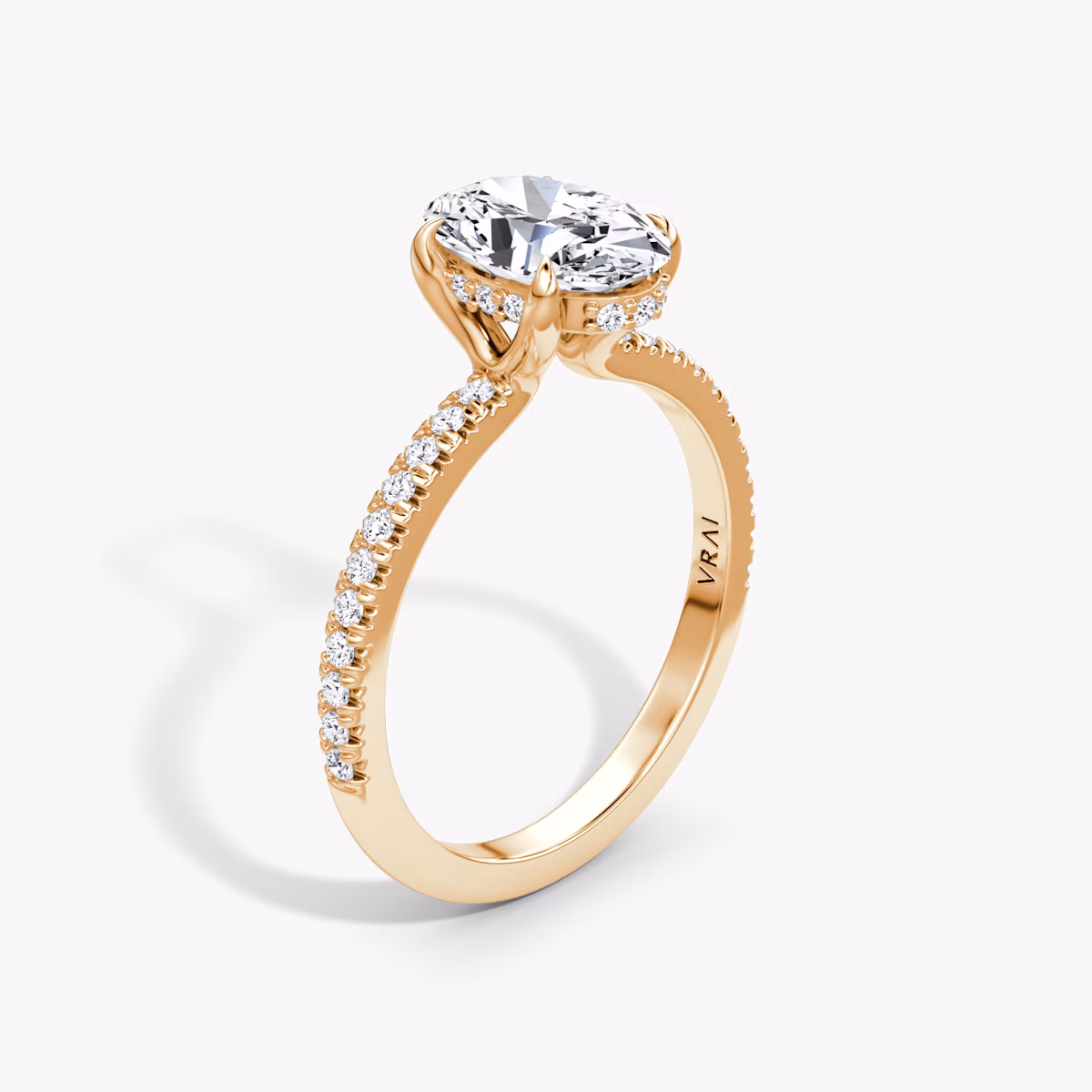 The Floating Solitaire | Oval | 14k | Rose Gold | bandAccent: Pavé | diamondOrientation: vertical | caratWeight: other