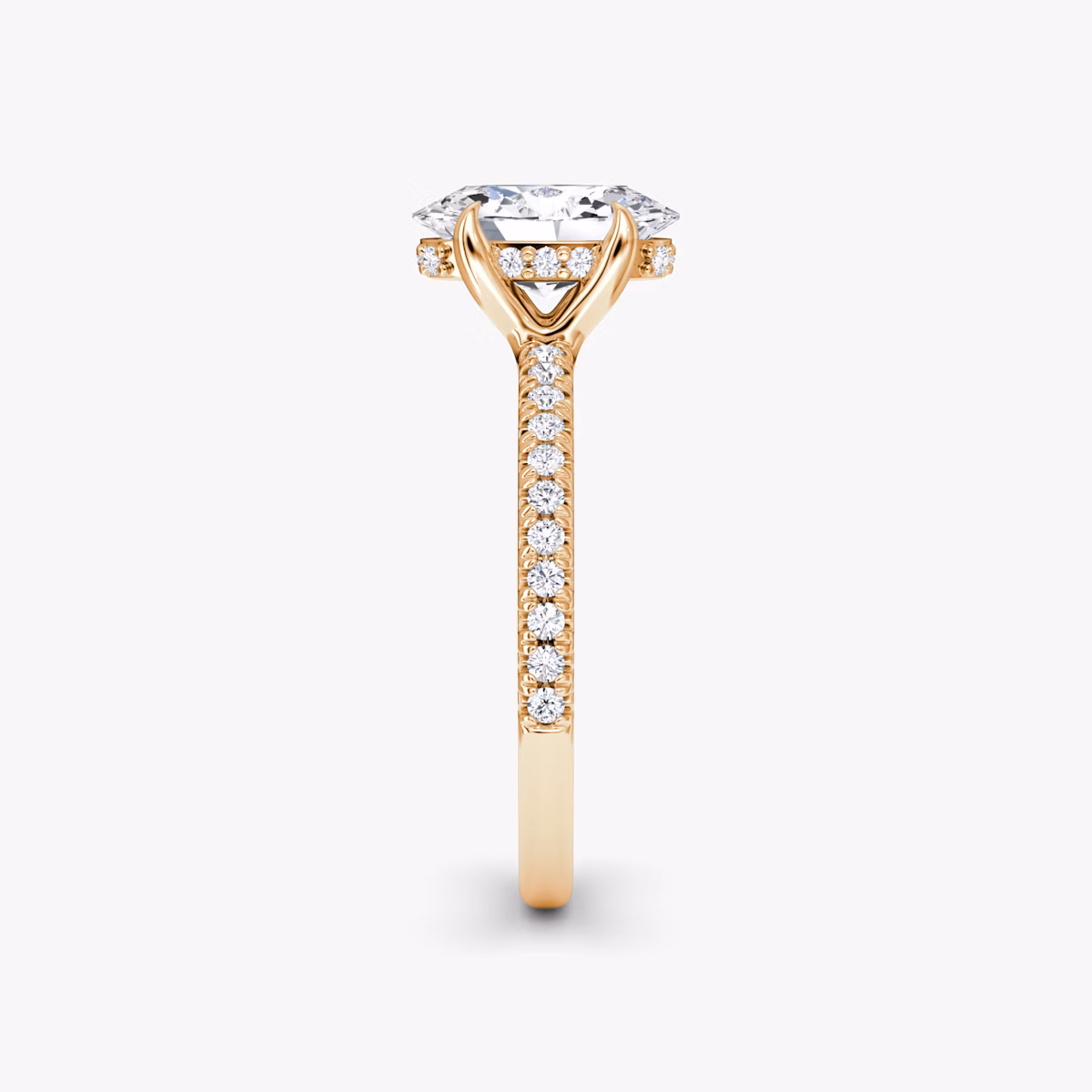 The Floating Solitaire | Oval | 14k | Rose Gold | bandAccent: Pavé | diamondOrientation: vertical | caratWeight: other