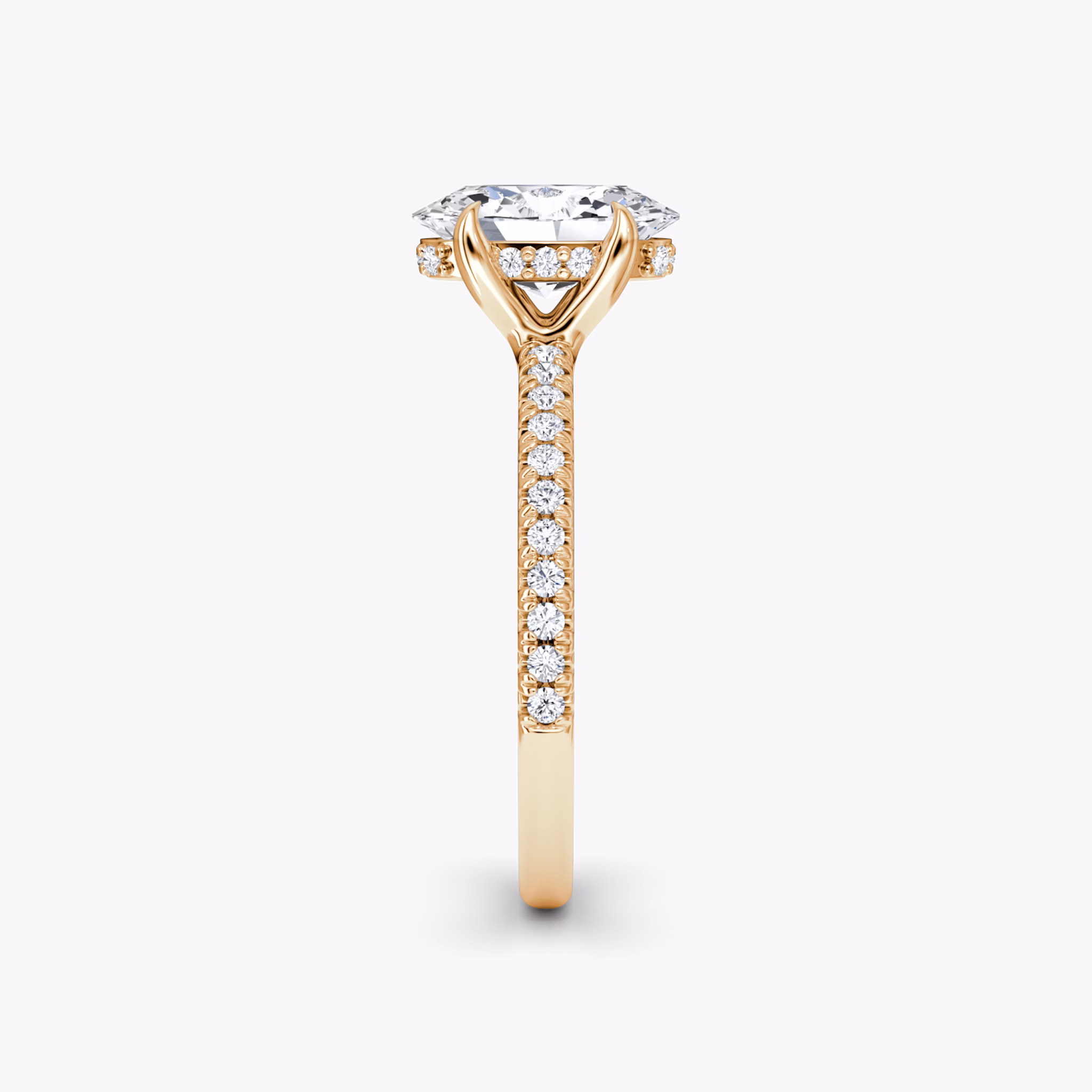 The Floating Solitaire | Oval | 14k | Rose Gold | bandAccent: Pavé | diamondOrientation: vertical | caratWeight: other