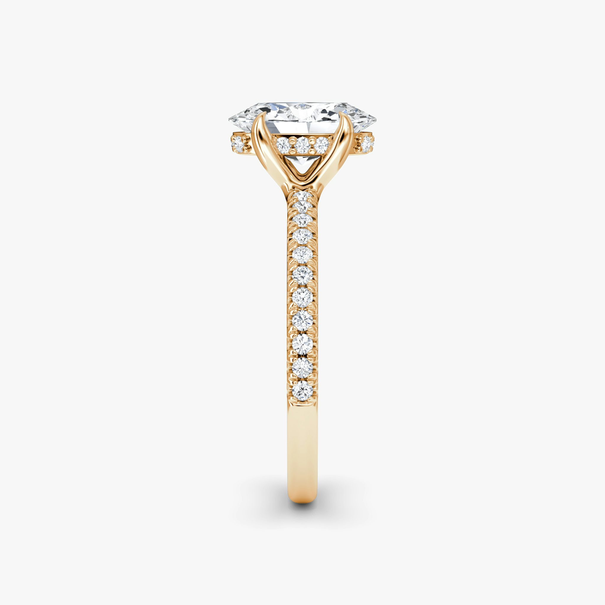 The Floating Solitaire | Oval | 14k | Rose Gold | bandAccent: Pavé | diamondOrientation: vertical | caratWeight: other